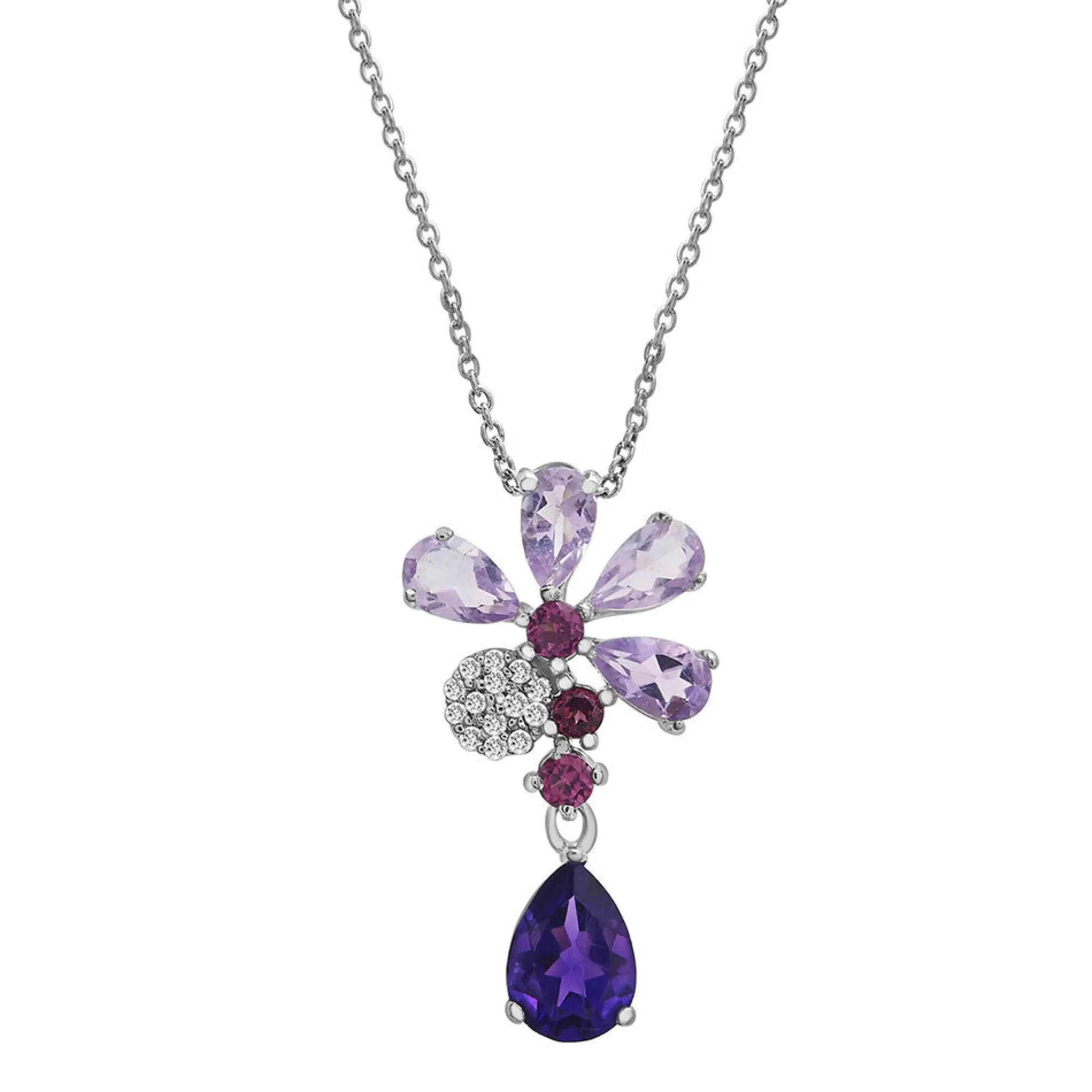 Necklaces & Pendants^* Amethyst & Diamond Accent Flower Pendant In Sterling Silver