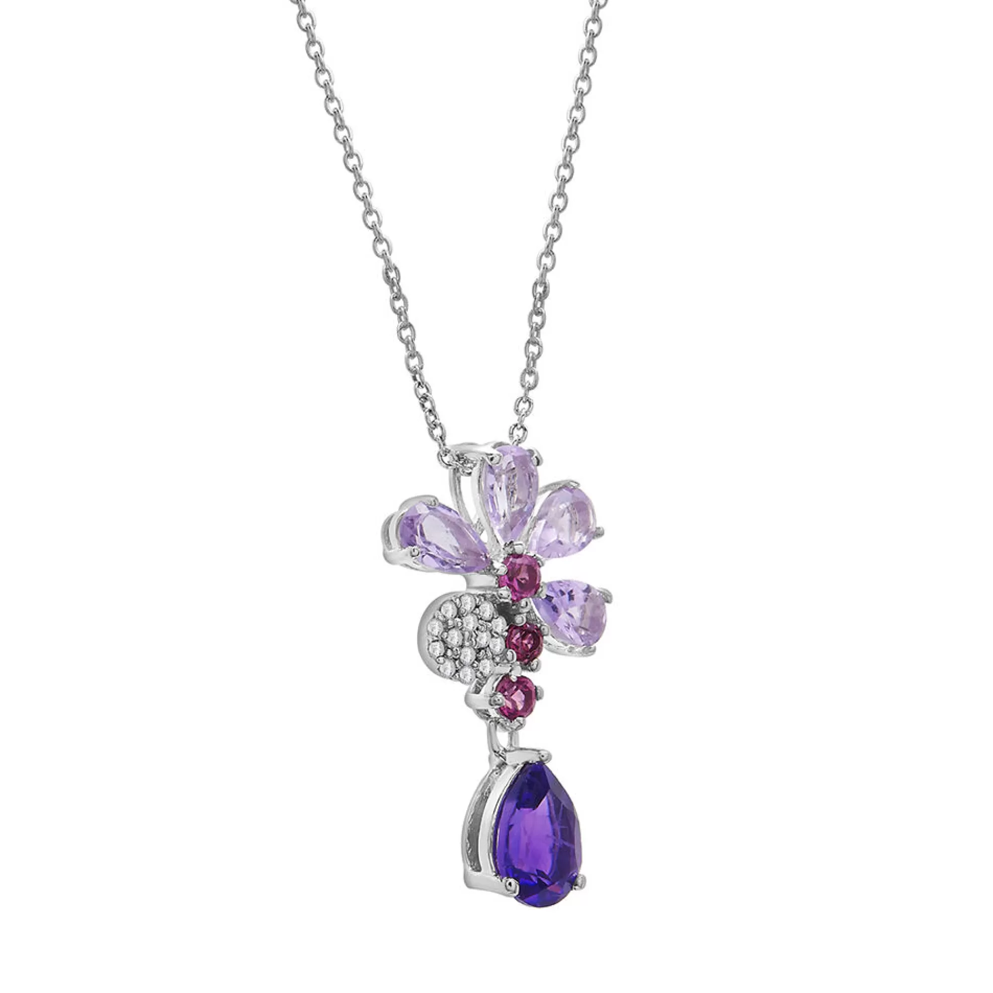 Necklaces & Pendants^* Amethyst & Diamond Accent Flower Pendant In Sterling Silver