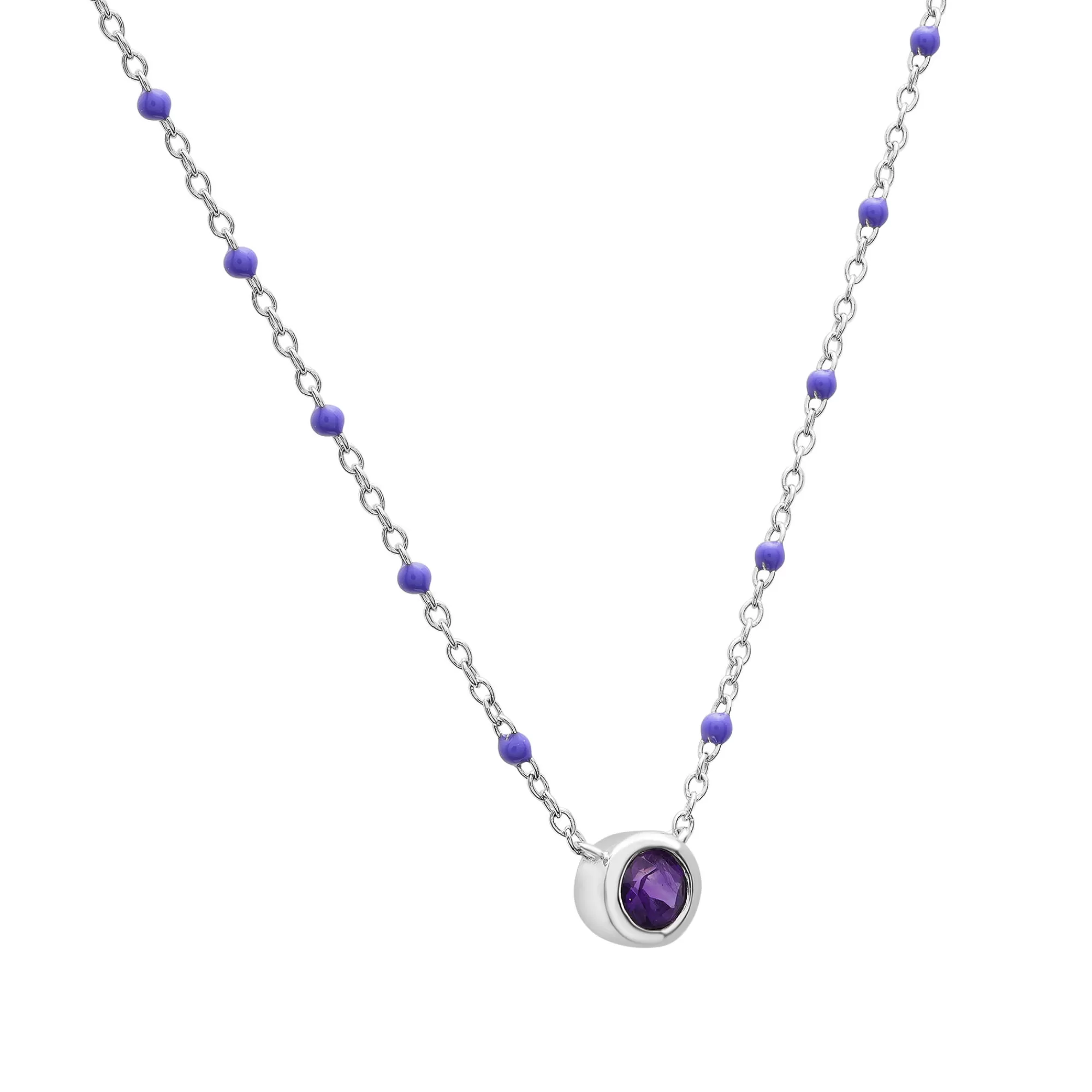 Necklaces & Pendants^Layering & Stacking Amethyst And Beaded Enamel Necklace In Sterling Silver