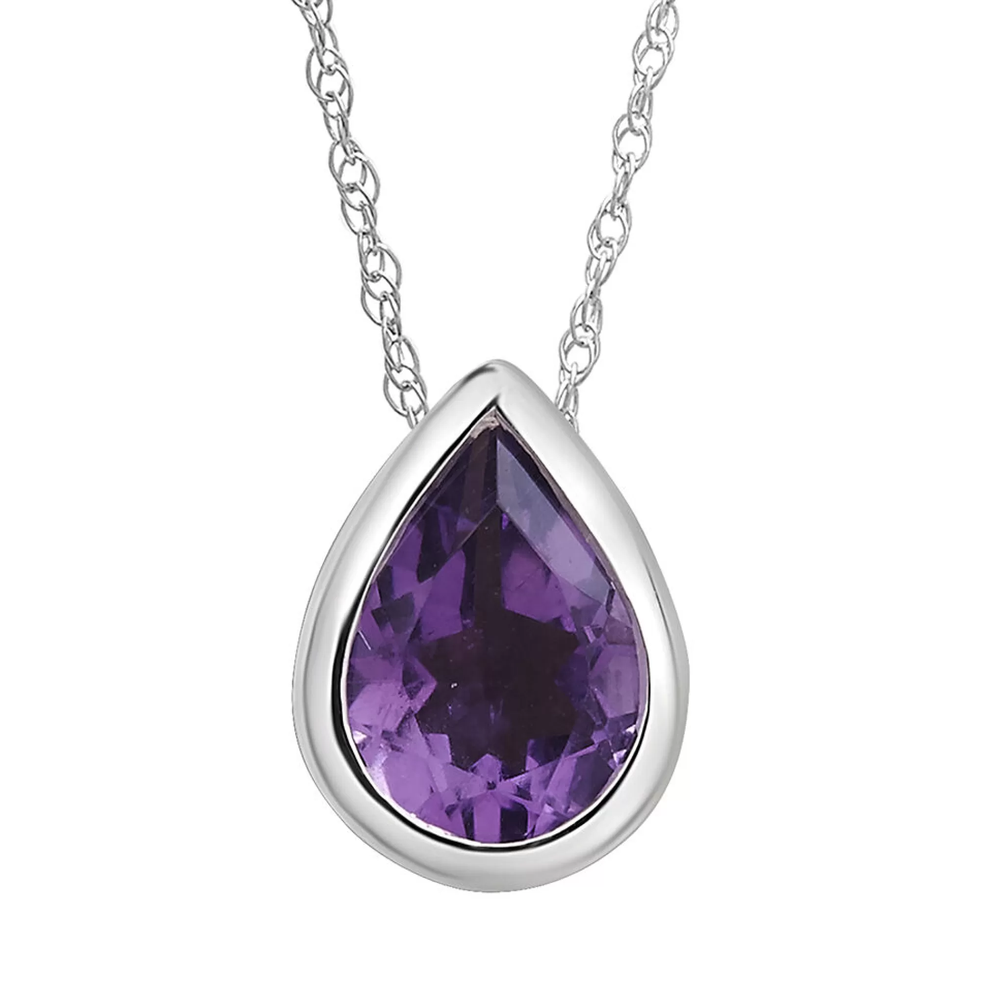 Necklaces & Pendants^Layering & Stacking Amethyst Pendant With Pear Shape In 10K White Gold