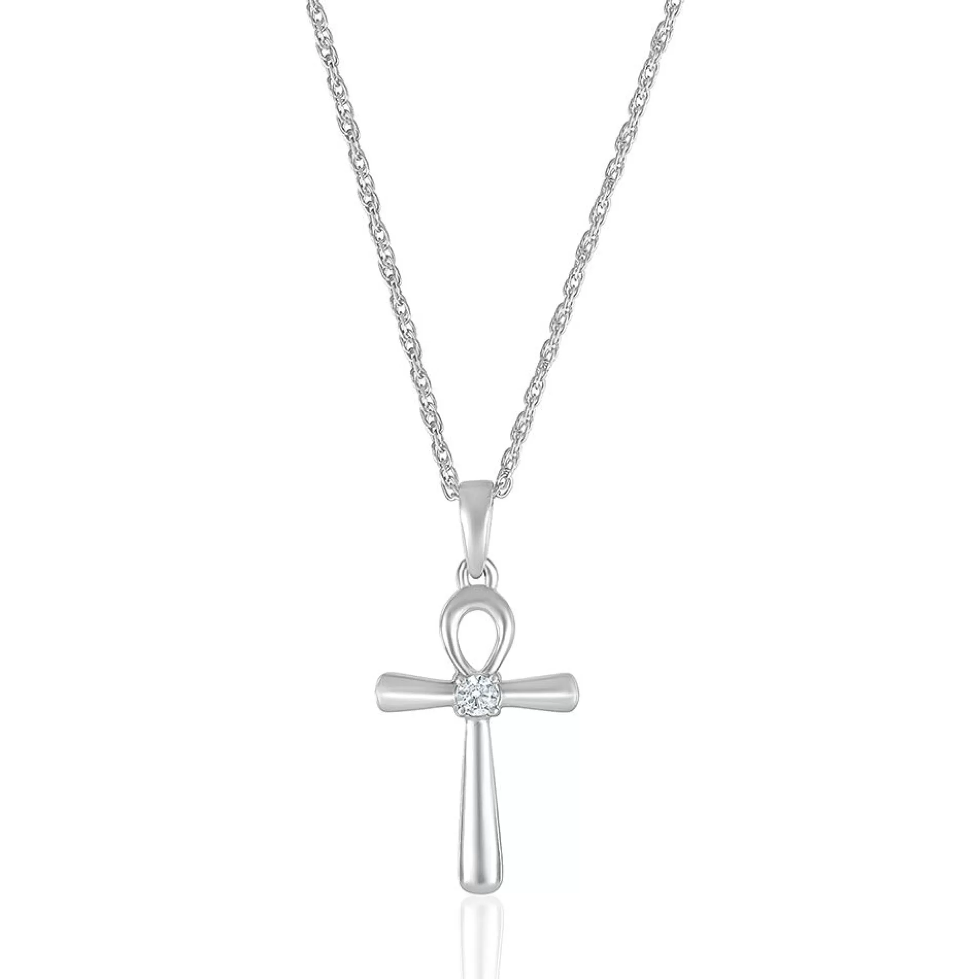 Necklaces & Pendants^Layering & Stacking Ankh Pendant With Diamond Accent In 10K White Gold