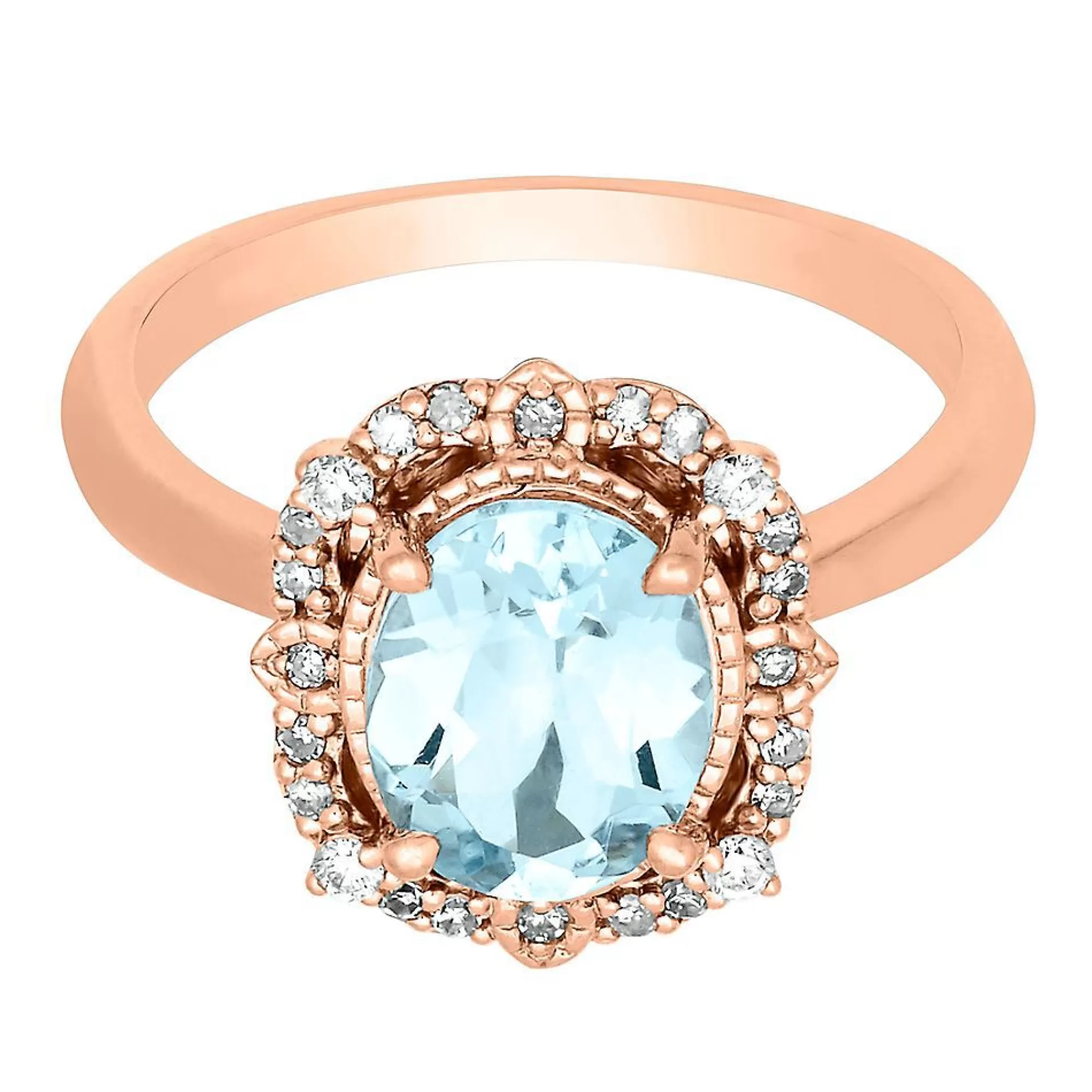 Rings^* Aquamarine & 1/7 Ct. Tw. Diamond Ring In 10K Rose Gold