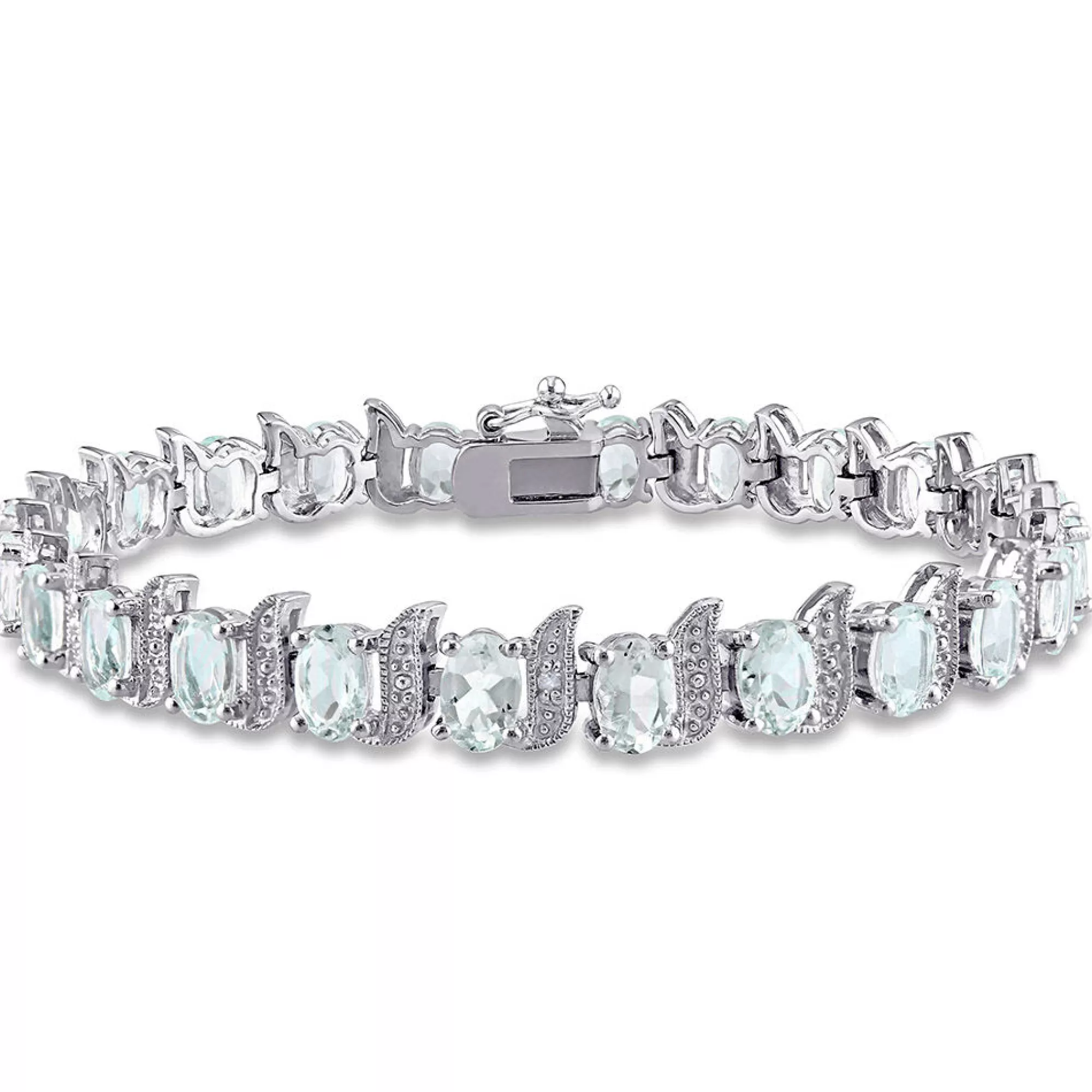 Bracelets^* Aquamarine & Diamond Bracelet In Sterling Silver