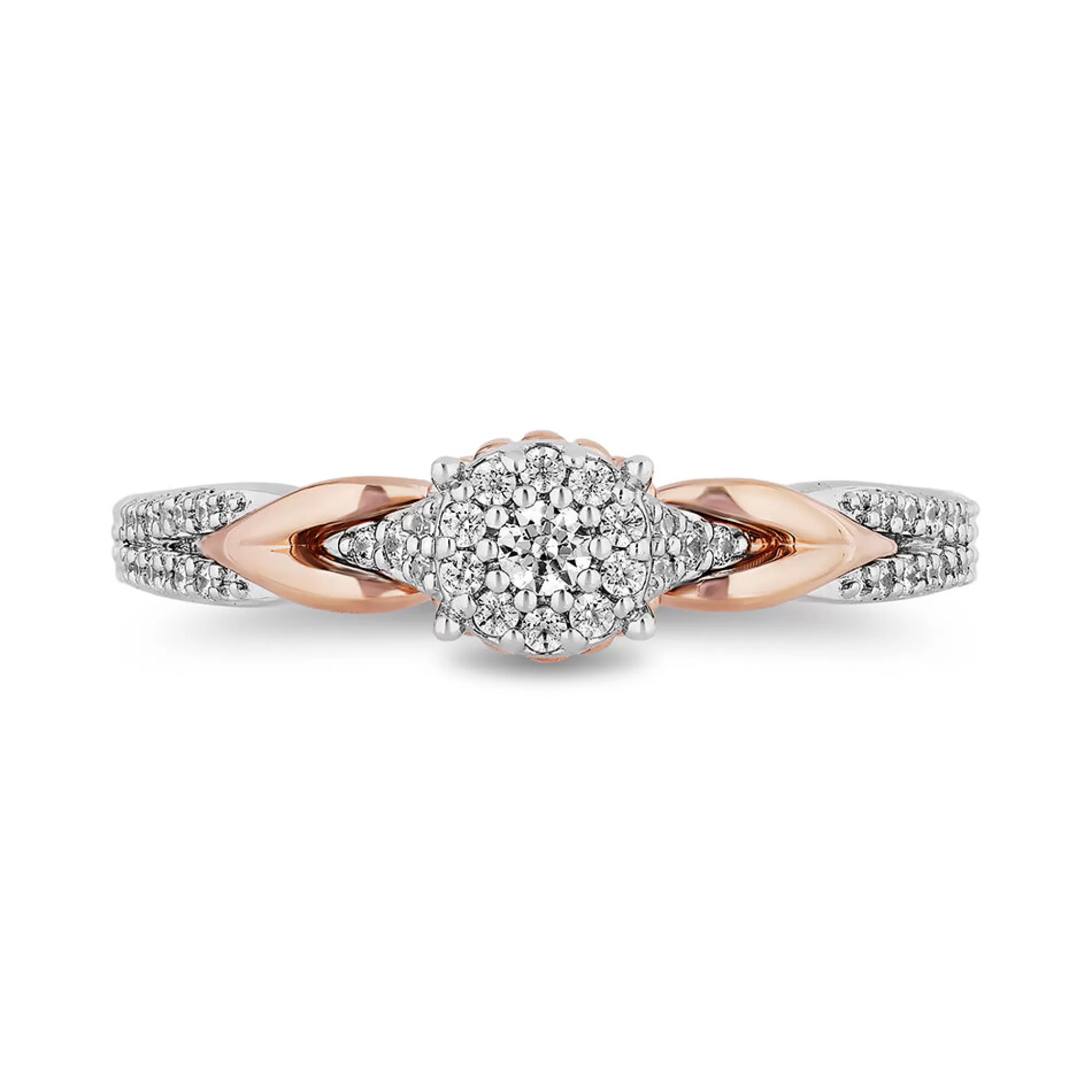 Rings^Enchanted Disney Ariel Diamond Cluster Promise Ring In Sterling Silver & 10K Rose Gold (1/4 Ct. Tw.)