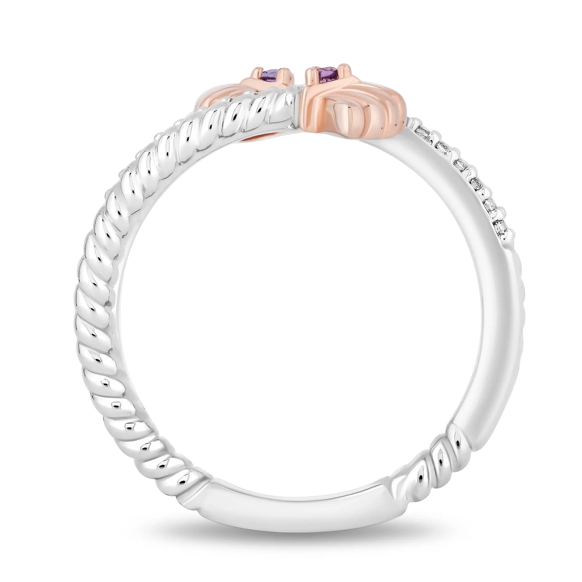 Rings^Enchanted Disney Ariel Shell Diamond And Amethyst Wrap Ring In Sterling Silver And 10K Rose Gold (1/10 Ct. Tw.)