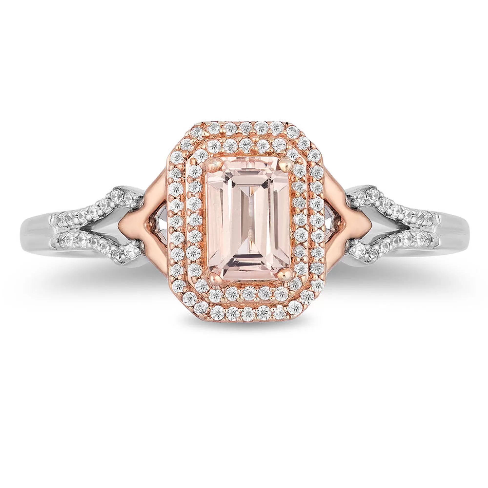 Rings^Enchanted Disney Aurora Emerald-Cut Morganite & Diamond Ring In Sterling Silver & 10K Rose Gold (1/7 Ct. Tw.)