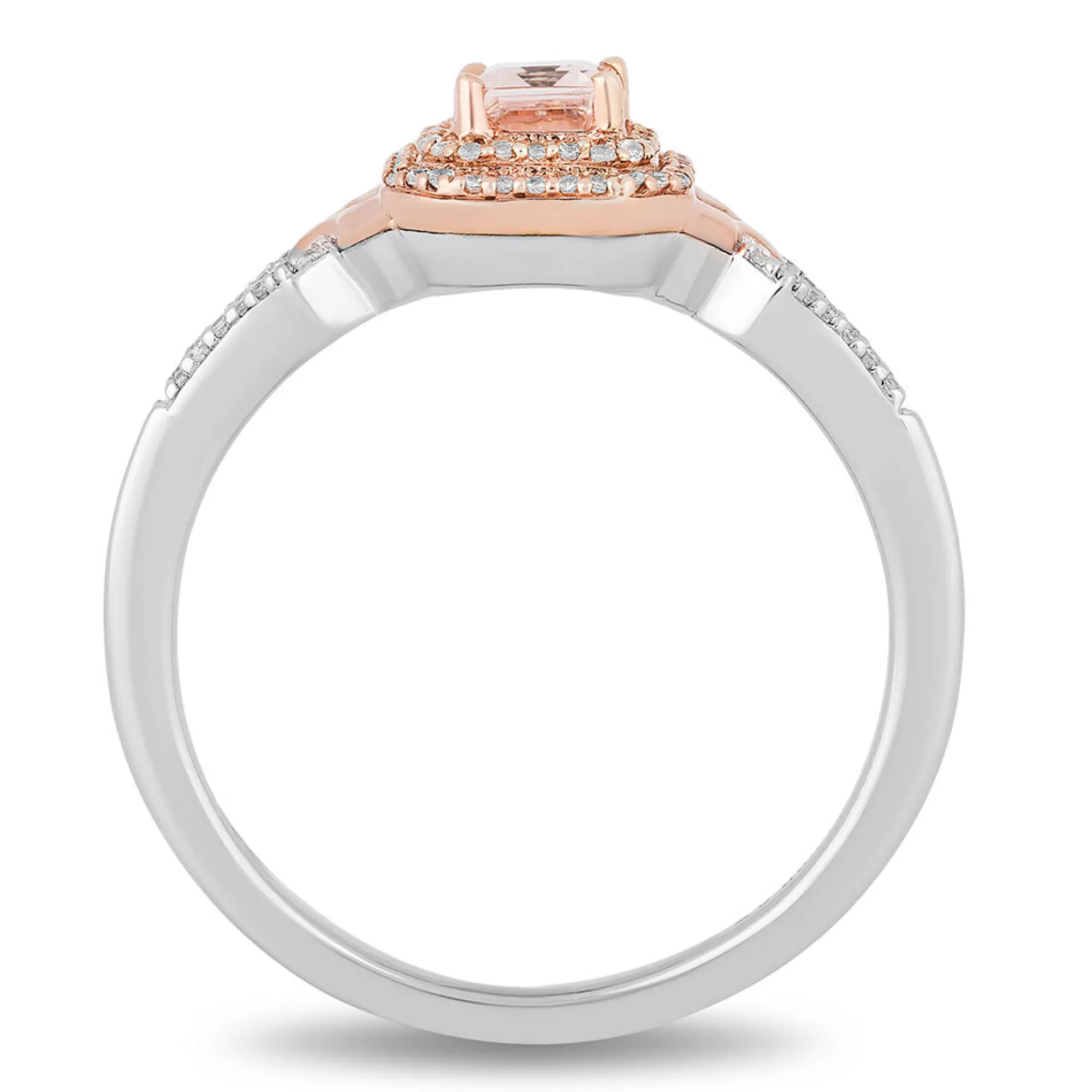 Rings^Enchanted Disney Aurora Emerald-Cut Morganite & Diamond Ring In Sterling Silver & 10K Rose Gold (1/7 Ct. Tw.)