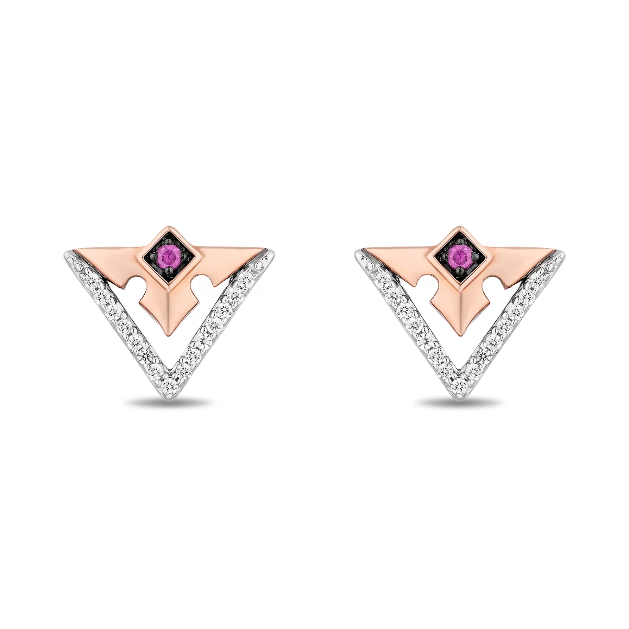 Earrings^Enchanted Disney Aurora Pink Sapphire And Diamond Earrings In Sterling Silver And 10K Rose Gold (1/10 Ct. Tw.)