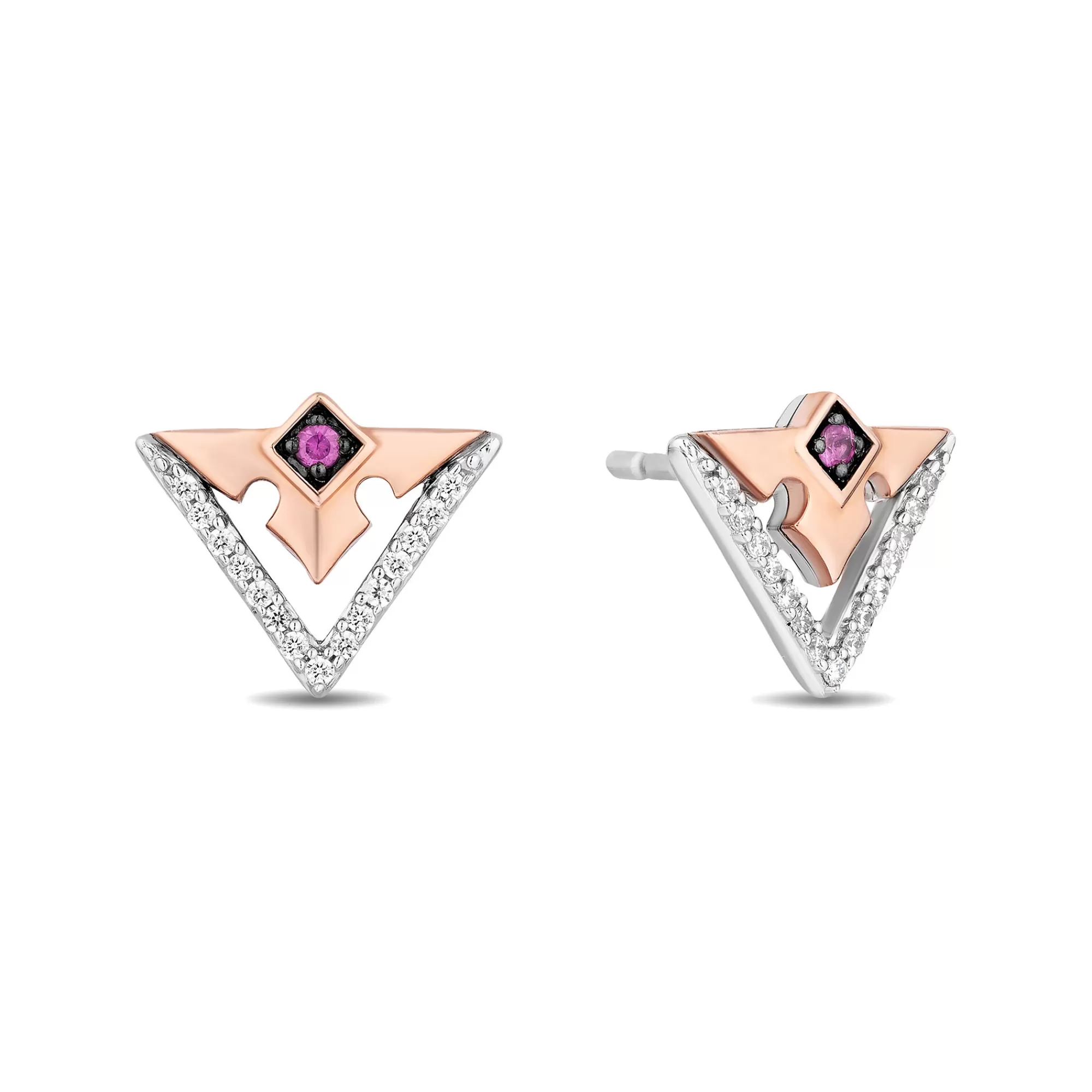 Earrings^Enchanted Disney Aurora Pink Sapphire And Diamond Earrings In Sterling Silver And 10K Rose Gold (1/10 Ct. Tw.)