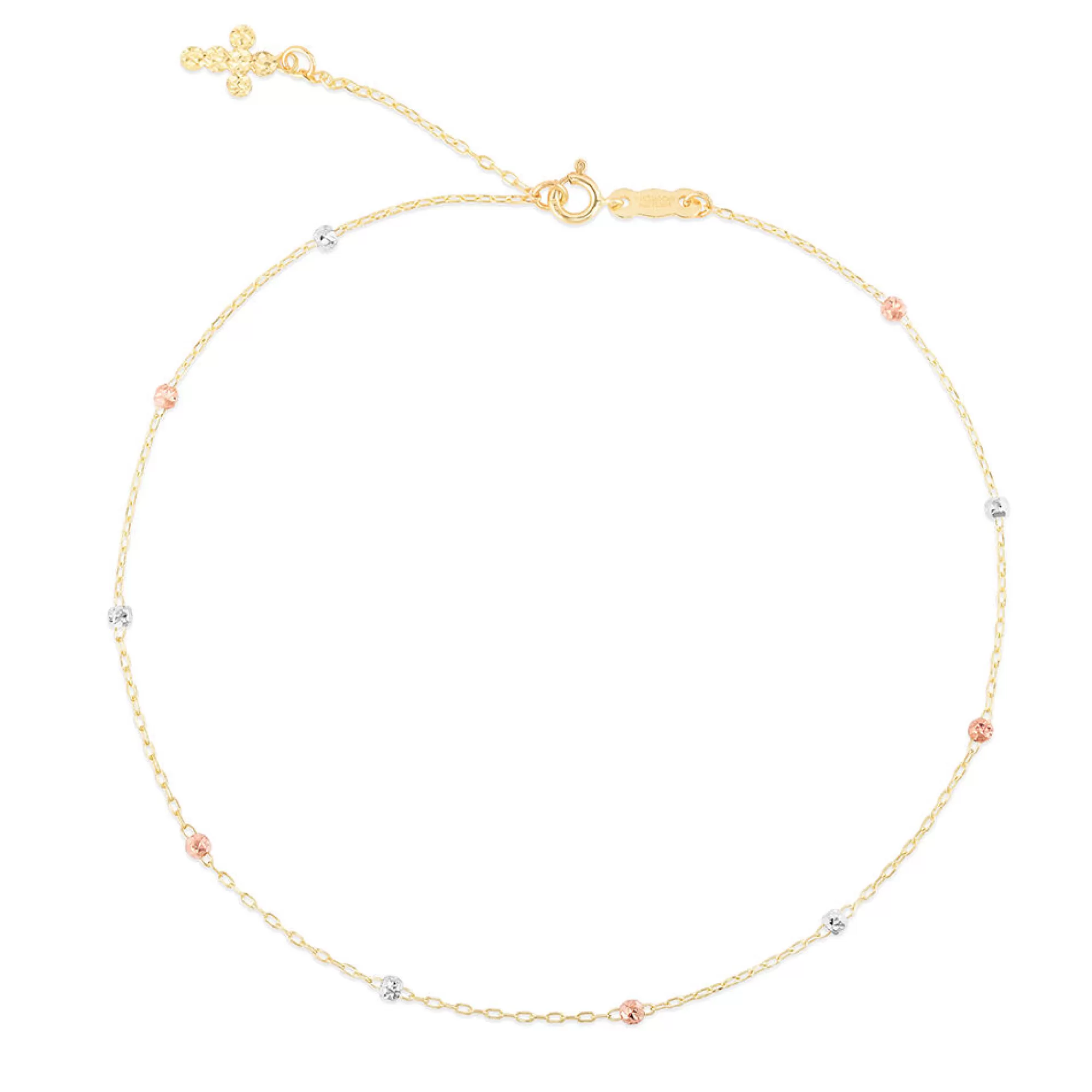 Bracelets^* Beaded Anklet With Cross Charm In 14K Yellow Gold