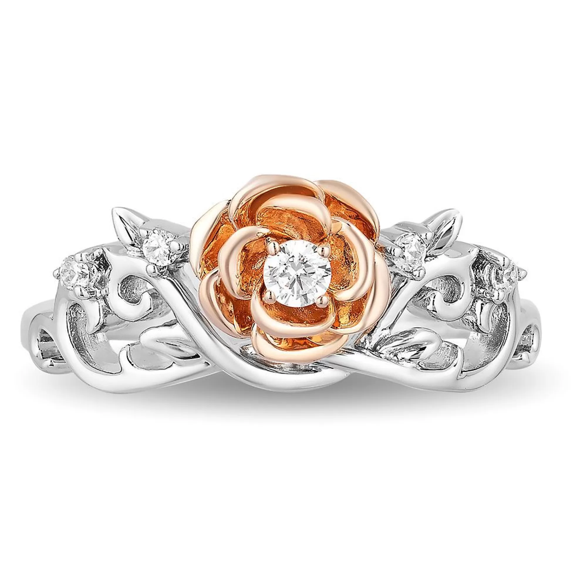 Rings^Enchanted Disney Belle Diamond Rose Ring In Sterling Silver & 10K Rose Gold (1/10 Ct. Tw.)