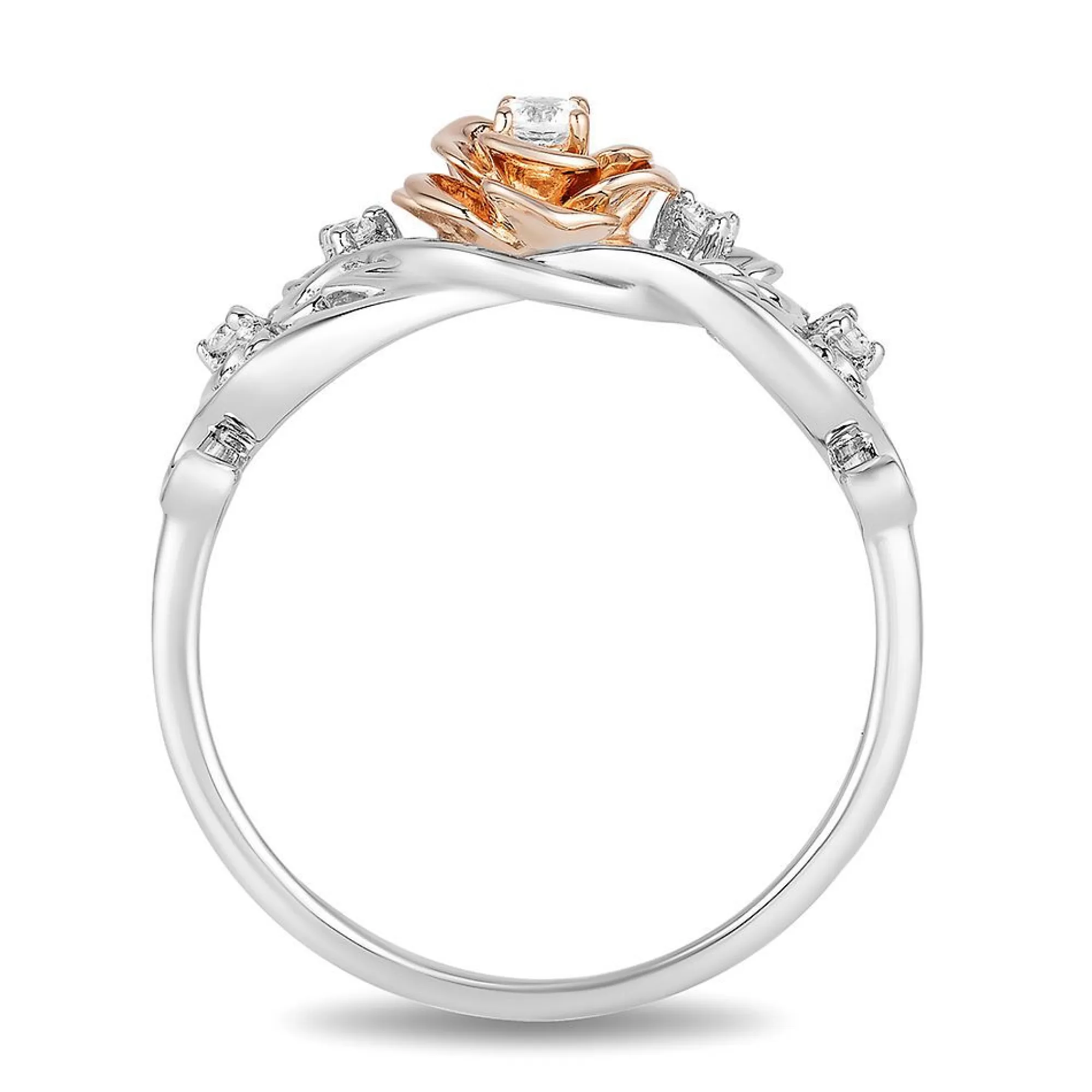 Rings^Enchanted Disney Belle Diamond Rose Ring In Sterling Silver & 10K Rose Gold (1/10 Ct. Tw.)