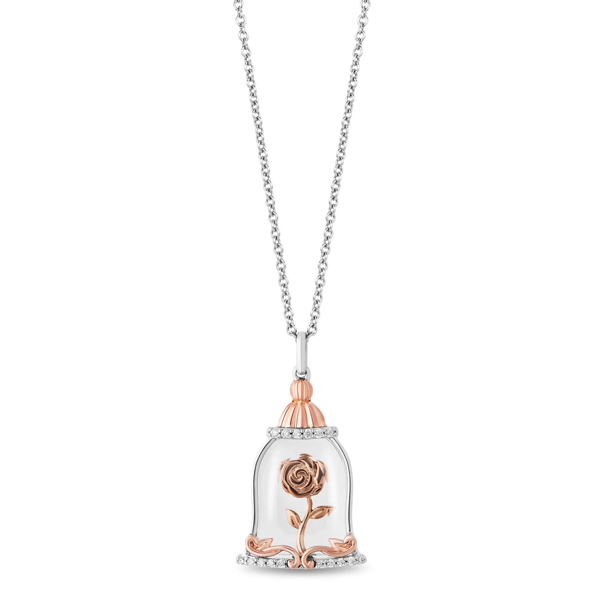 Necklaces & Pendants^Enchanted Disney Belle Enchanted Rose Diamond And White Topaz Pendant In Sterling Silver And 10K Rose Gold (1/10 Ct. Tw.)
