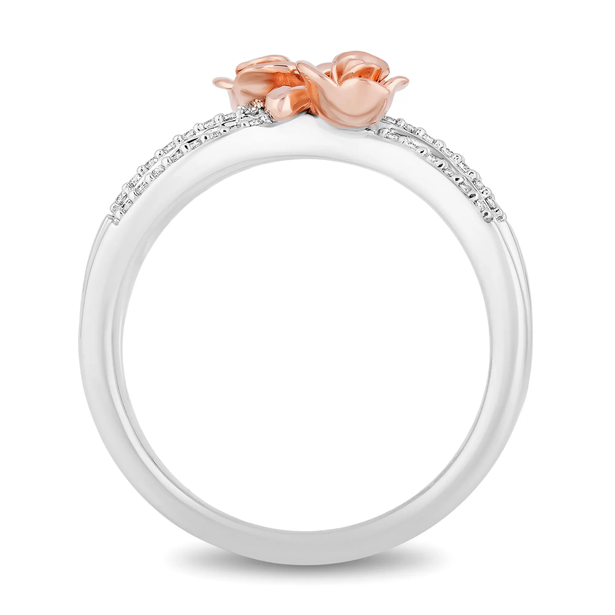 Rings^Enchanted Disney Belle Enchanted Rose Multi-Row Diamond Bypass Ring In Sterling Silver & 10K Rose Gold (1/5 Ct. Tw.)