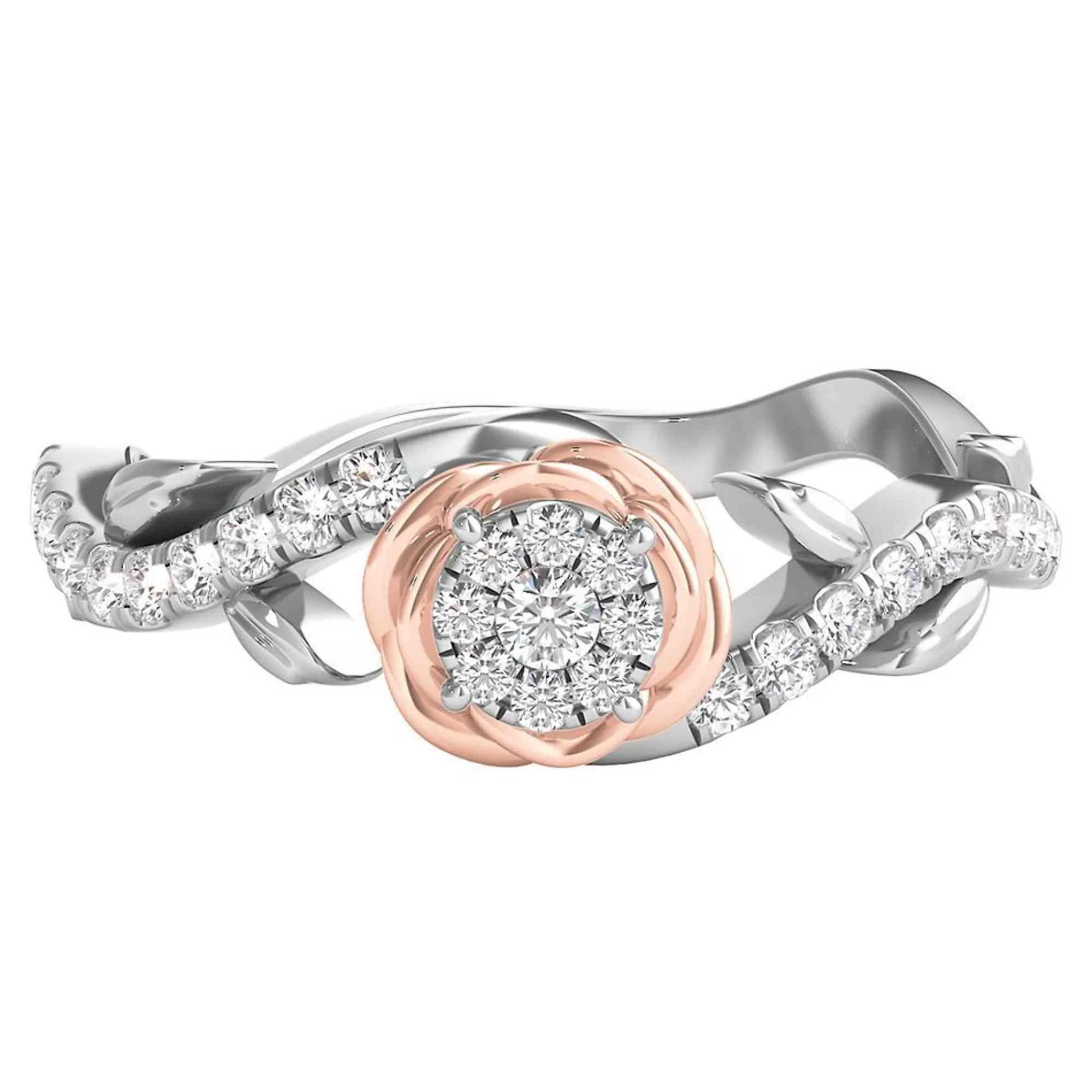 Rings^Enchanted Disney Belle Rose Diamond Promise Ring In 14K White & Rose Gold (1/4 Ct. Tw.)
