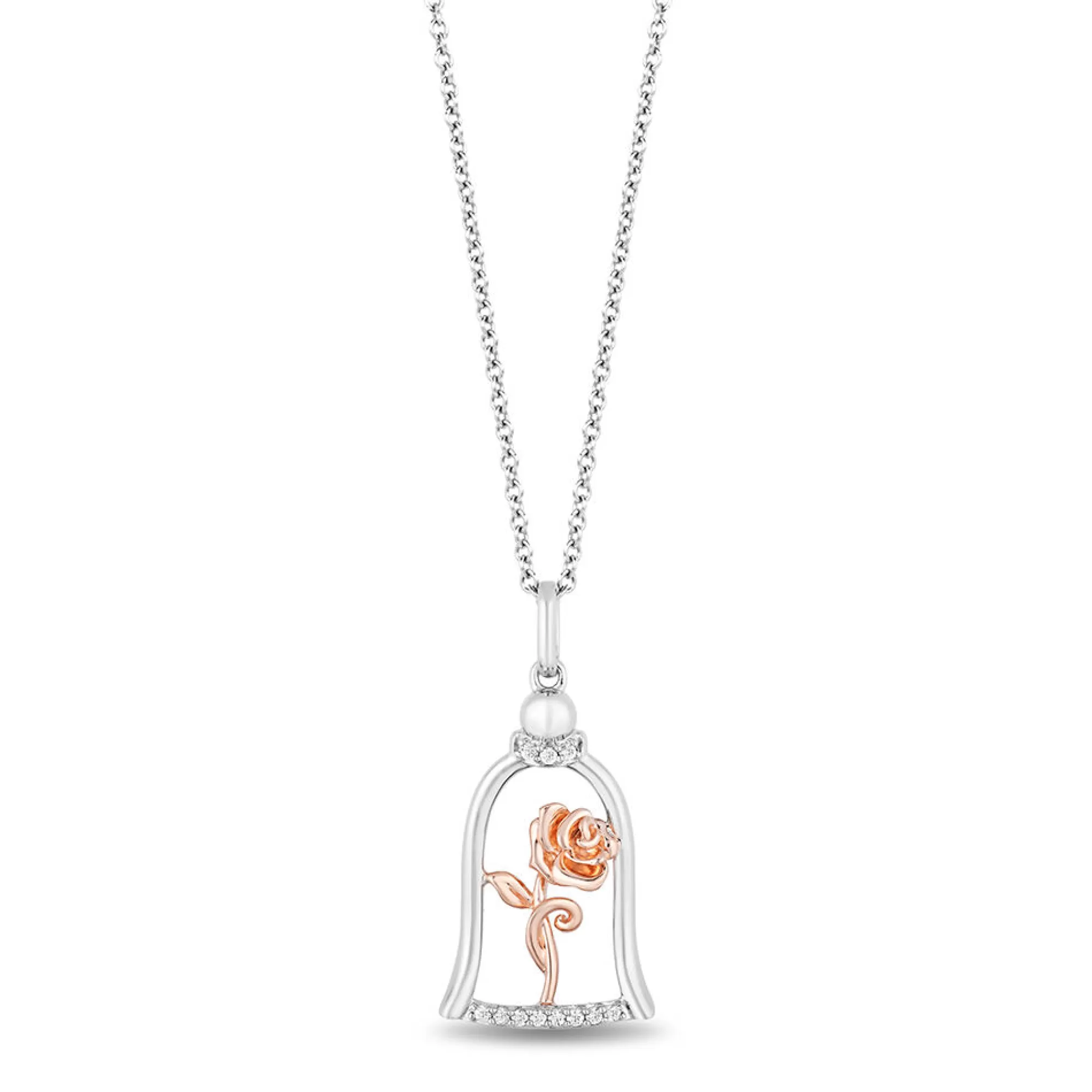 Necklaces & Pendants^Enchanted Disney Belle Rose Dome Pendant In Sterling Silver & 10K Rose Gold