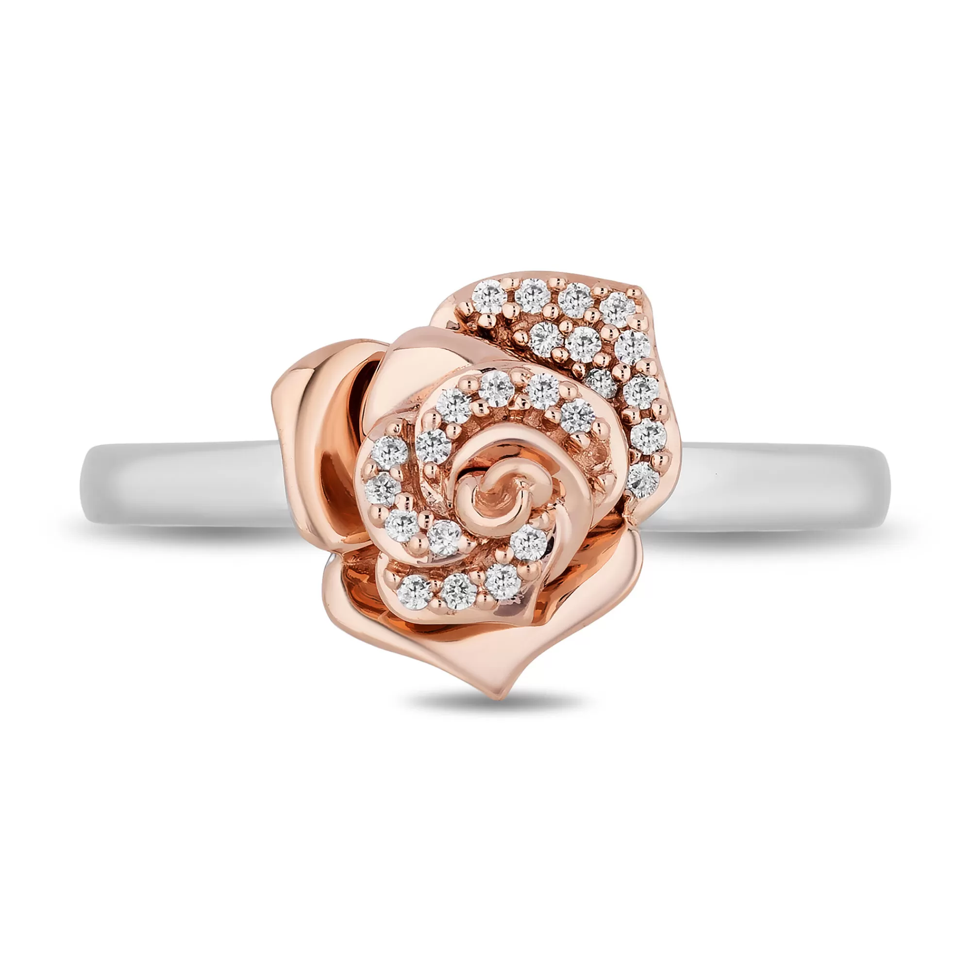 Rings^Enchanted Disney Belle Rose Ring In Sterling Silver And 10K Rose Gold (1/10 Ct. Tw.)