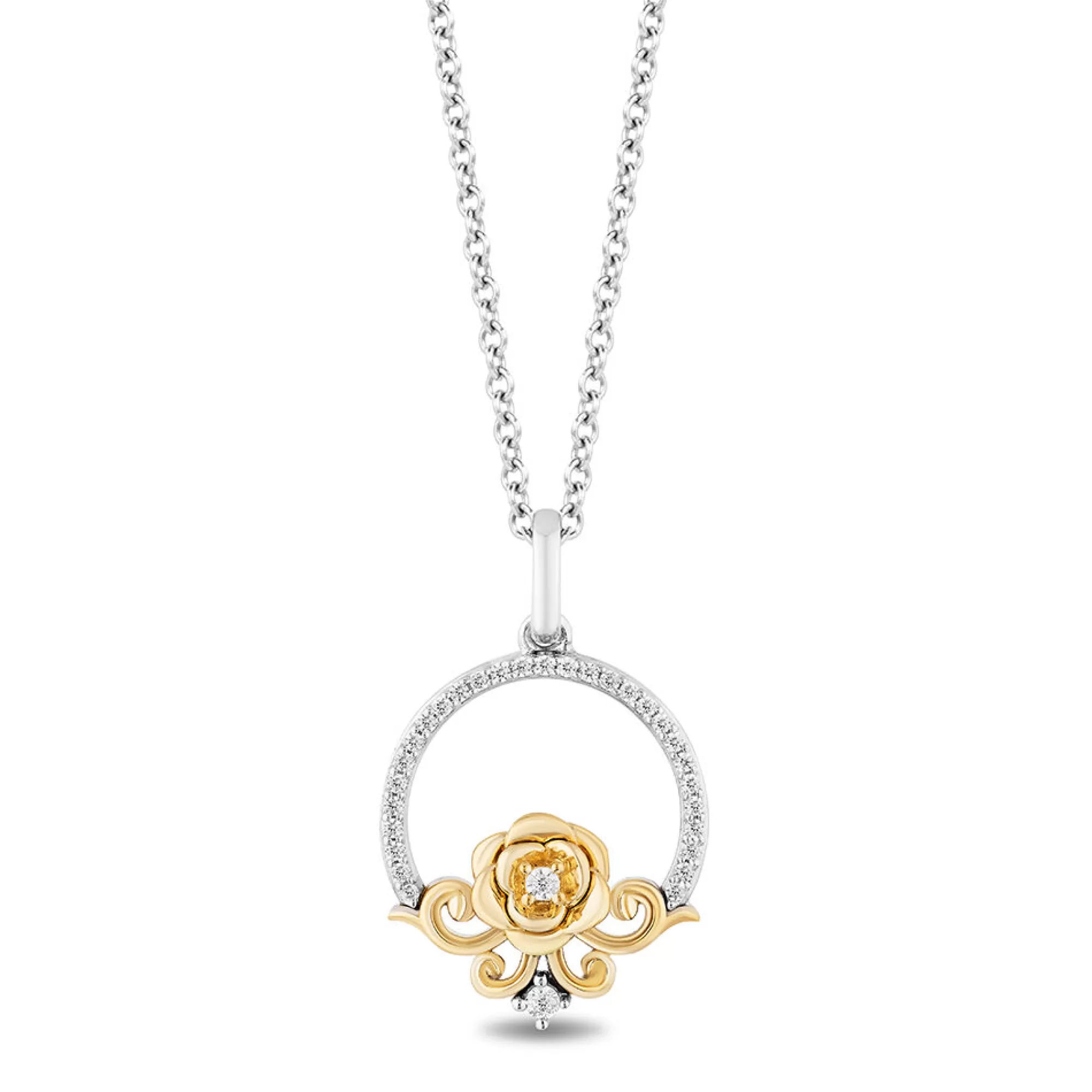 Necklaces & Pendants^Enchanted Disney Belle 30Th-Anniversary Diamond Circle Pendant In Sterling Silver & 10K Yellow Gold (1/7 Ct. Tw.)