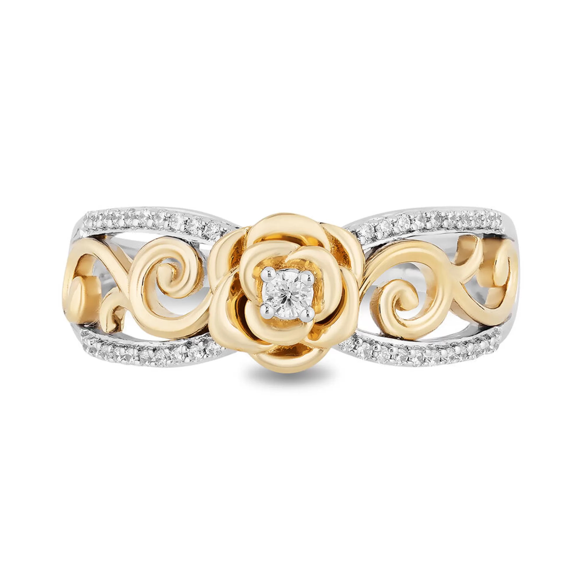 Rings^Enchanted Disney Belle 30Th-Anniversary Diamond Rose Ring In Sterling Silver & 10K Yellow Gold (1/8 Ct. Tw.)