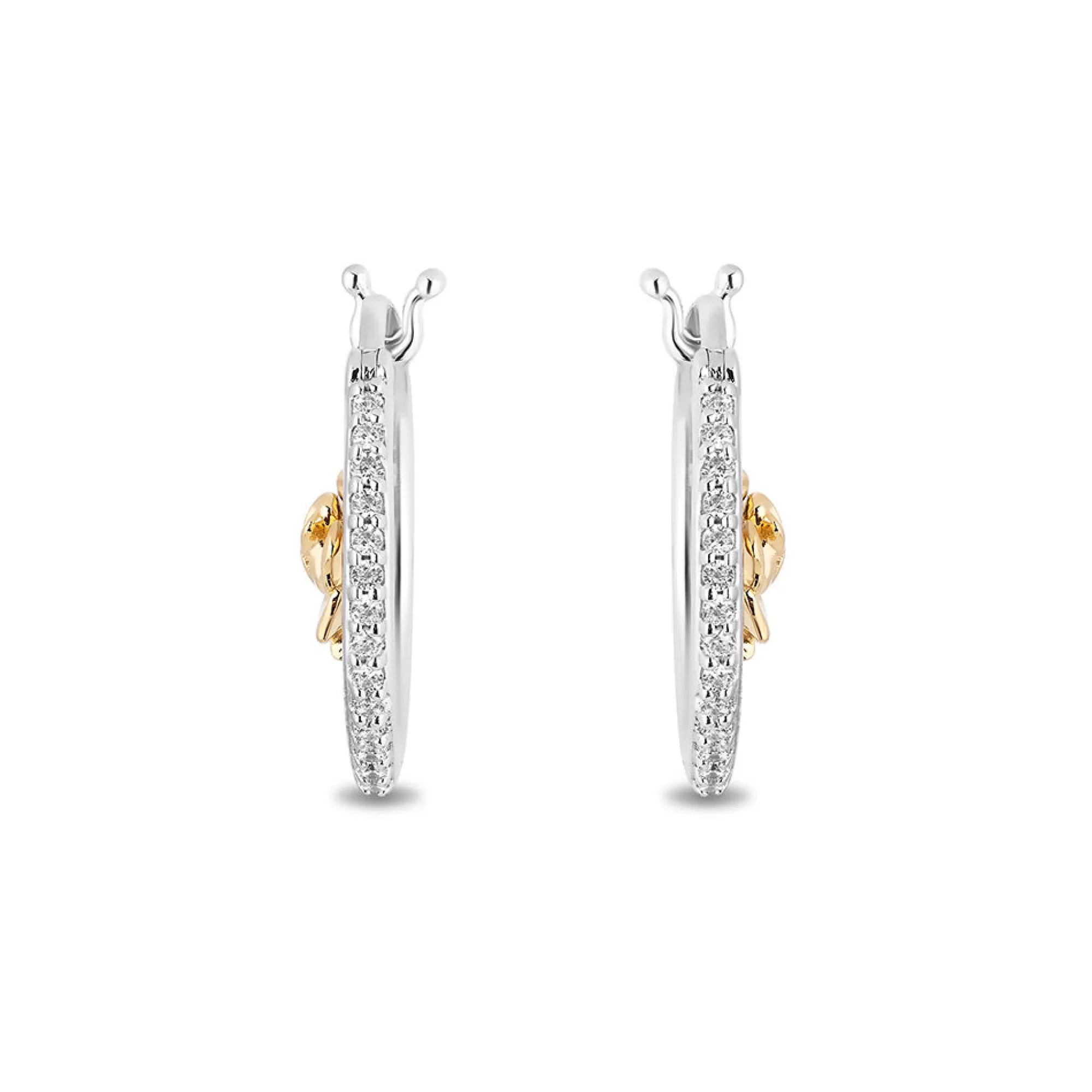Earrings^Enchanted Disney Belle 30Th-Anniversary Rose Hoop Earrings With Diamonds In Sterling Silver & 10K Yellow Gold (1/7 Ct. Tw.)