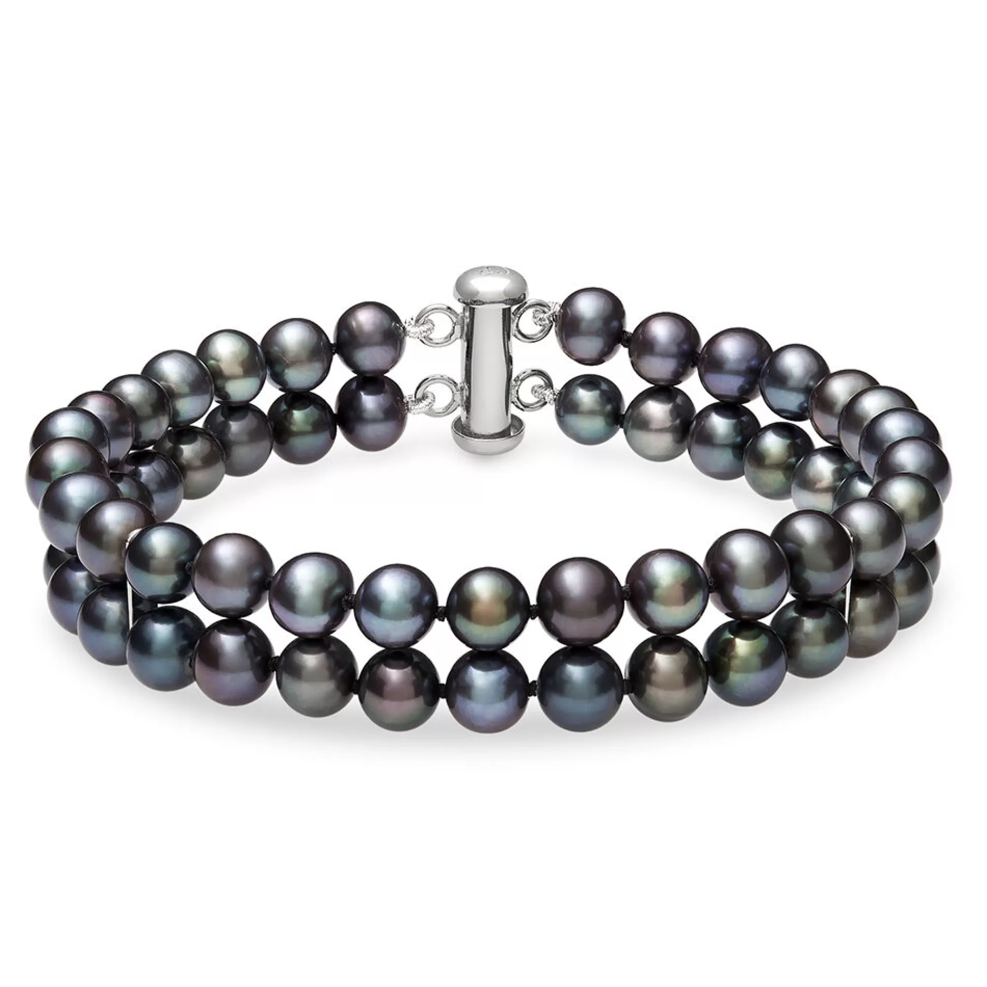 Bracelets^* Black Freshwater Pearl Double Row Bracelet In Sterling Silver