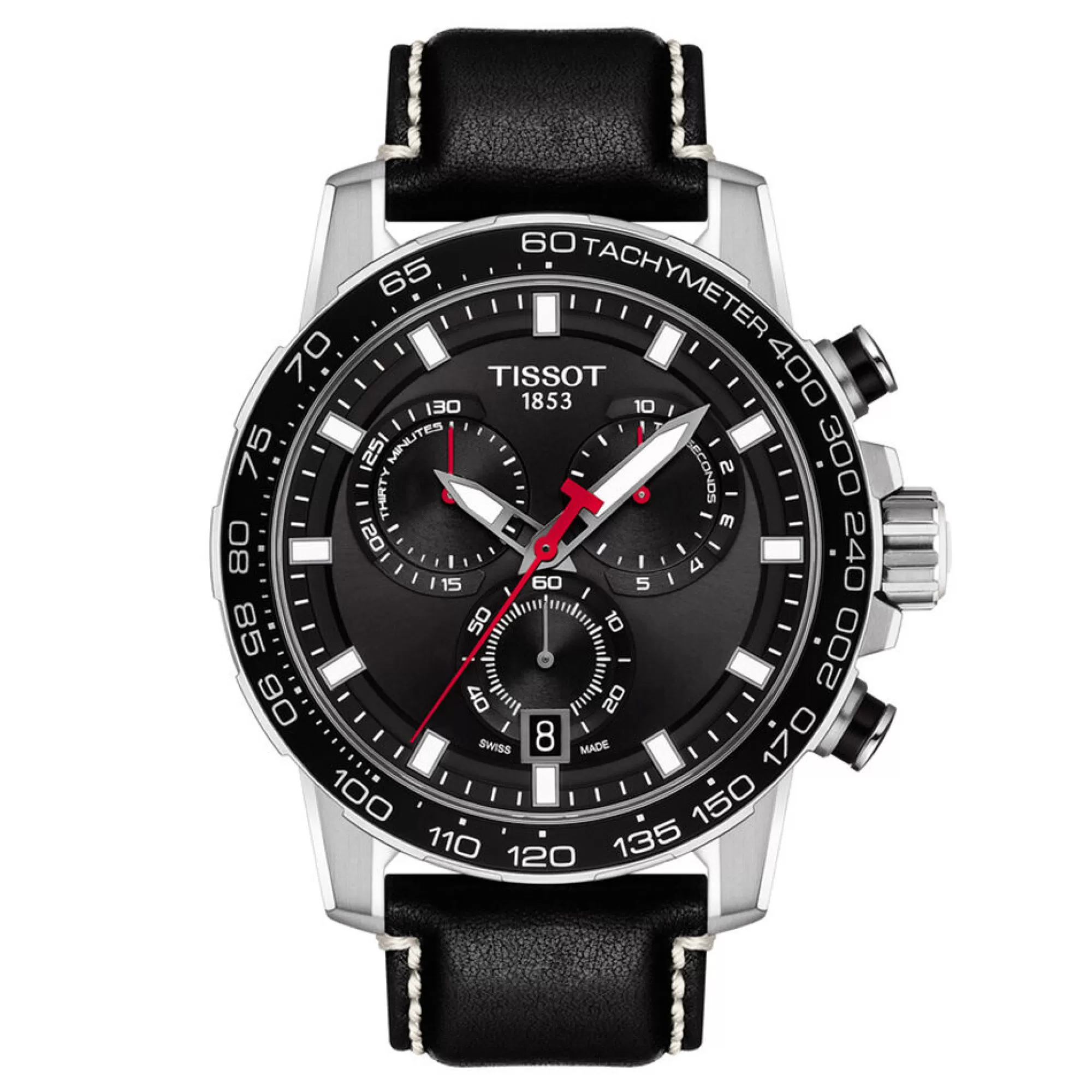 Men's Jewelry^Tissot® Black Supersport Chrono Men's Watch With Black Leather Bracelet In Stainless Steel
