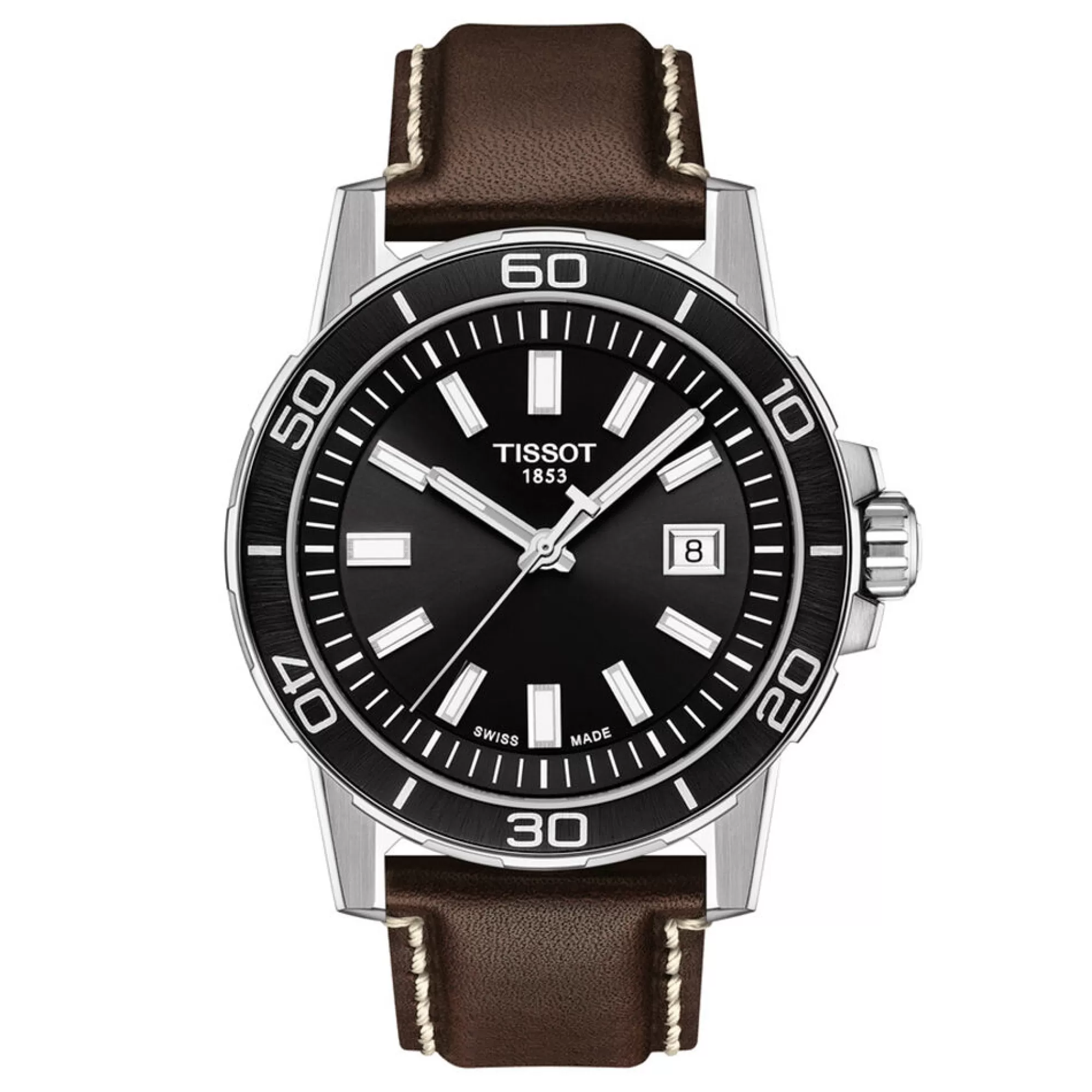Men's Jewelry^Tissot® Black Supersport Gent Men's Watch With Brown Leather Bracelet In Stainless Steel