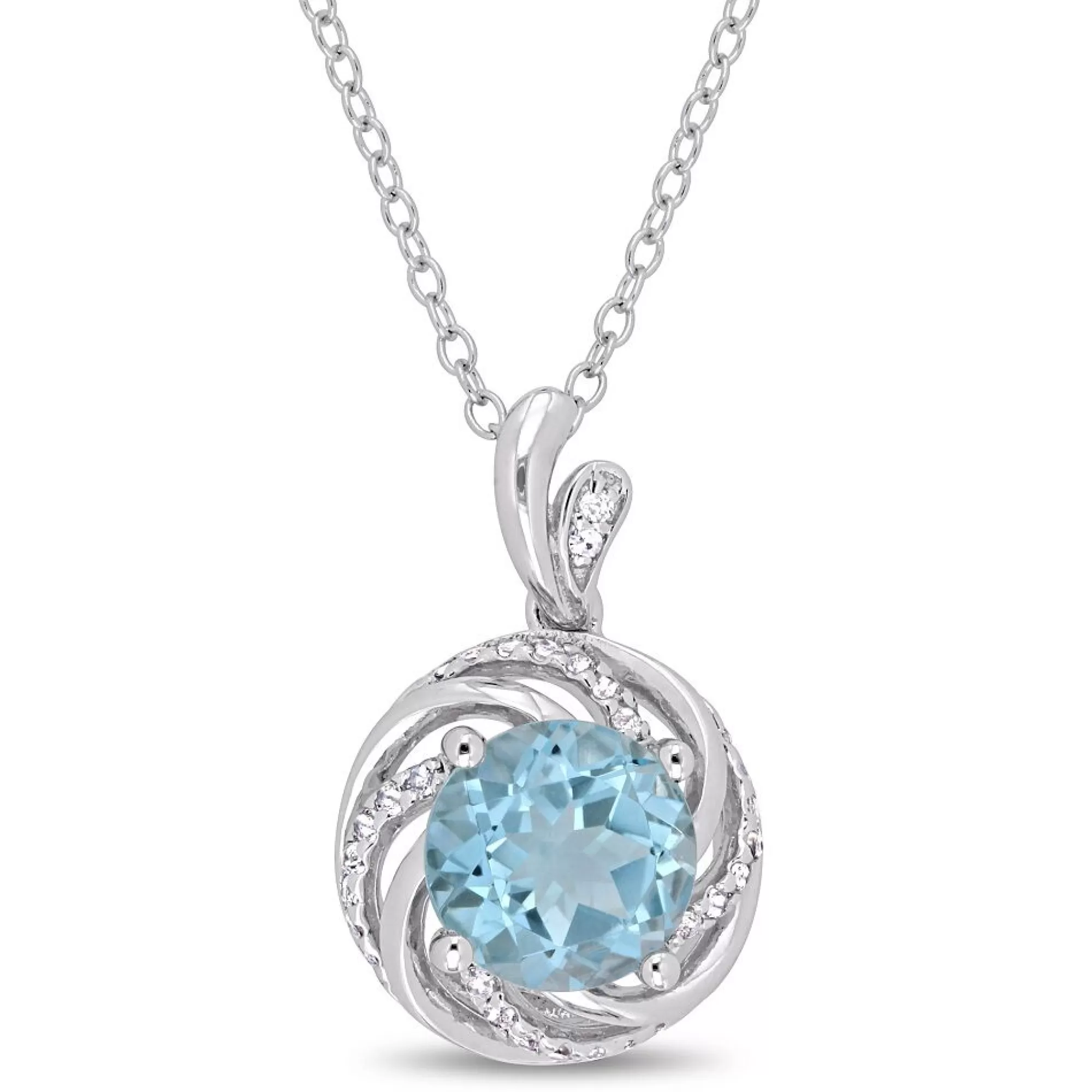 Necklaces & Pendants^* Blue & White Topaz & Diamond Necklace In Sterling Silver