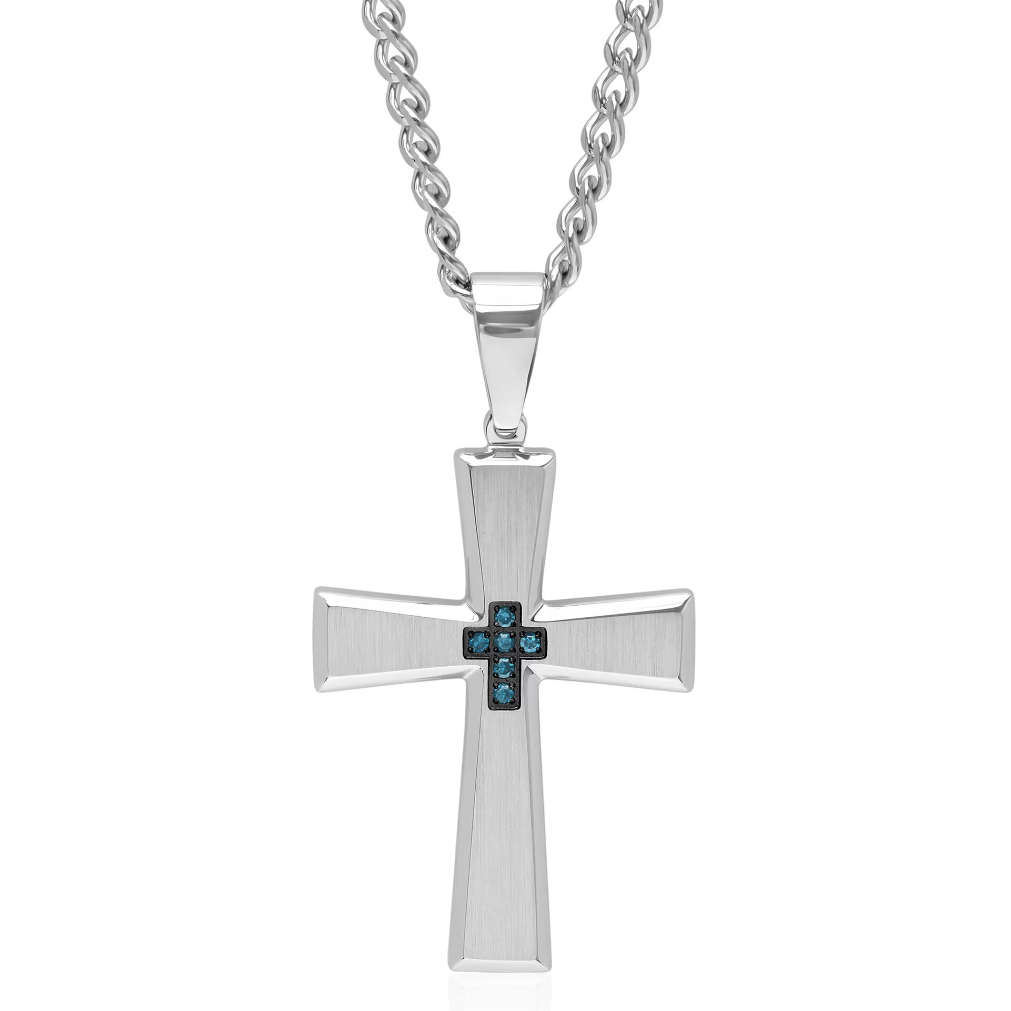 Necklaces & Pendants^* Blue Diamond Accent Cross Pendant In Stainless Steel