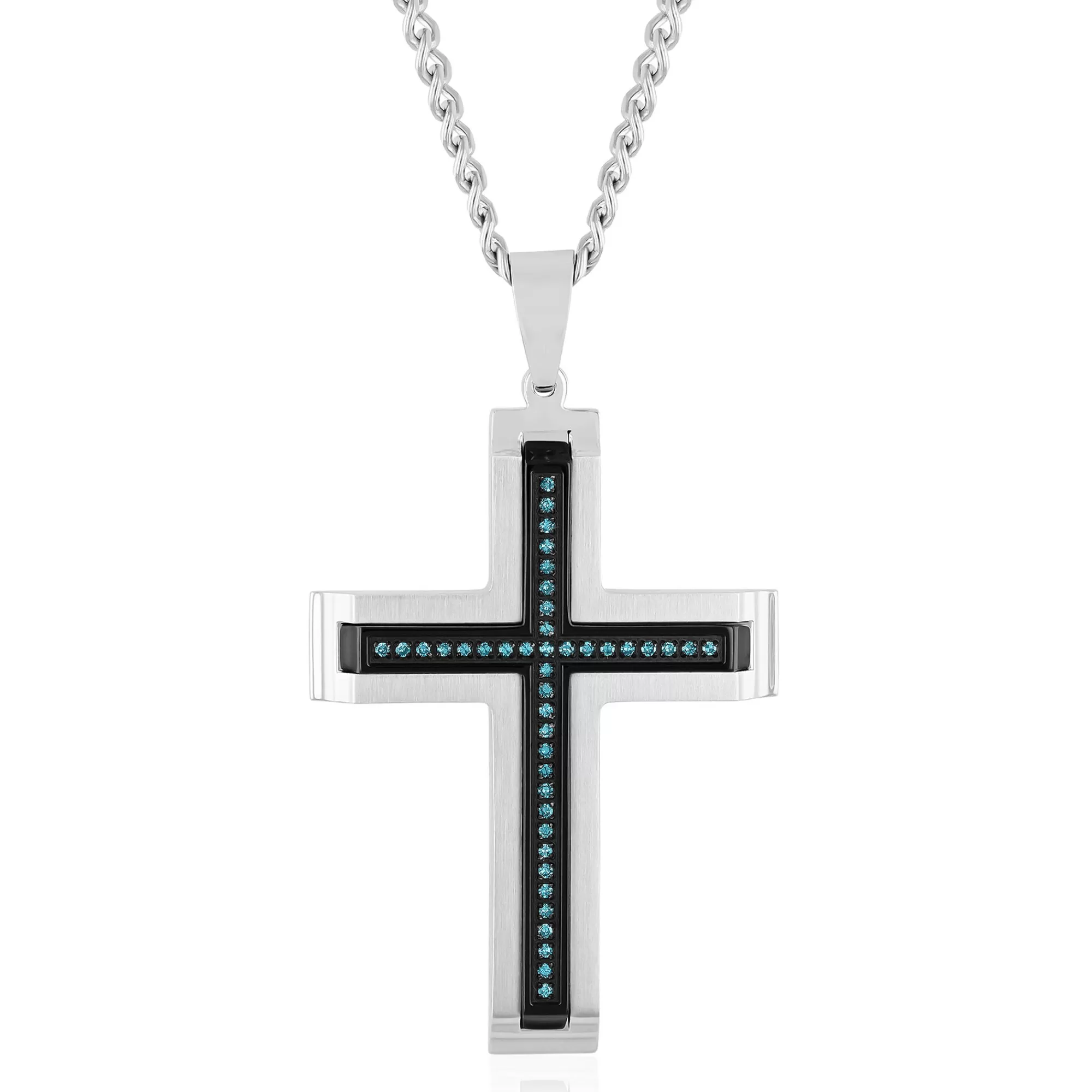 Necklaces & Pendants^* Blue Diamond Cross Pendant In Stainless Steel (1/5 Ct. Tw.)