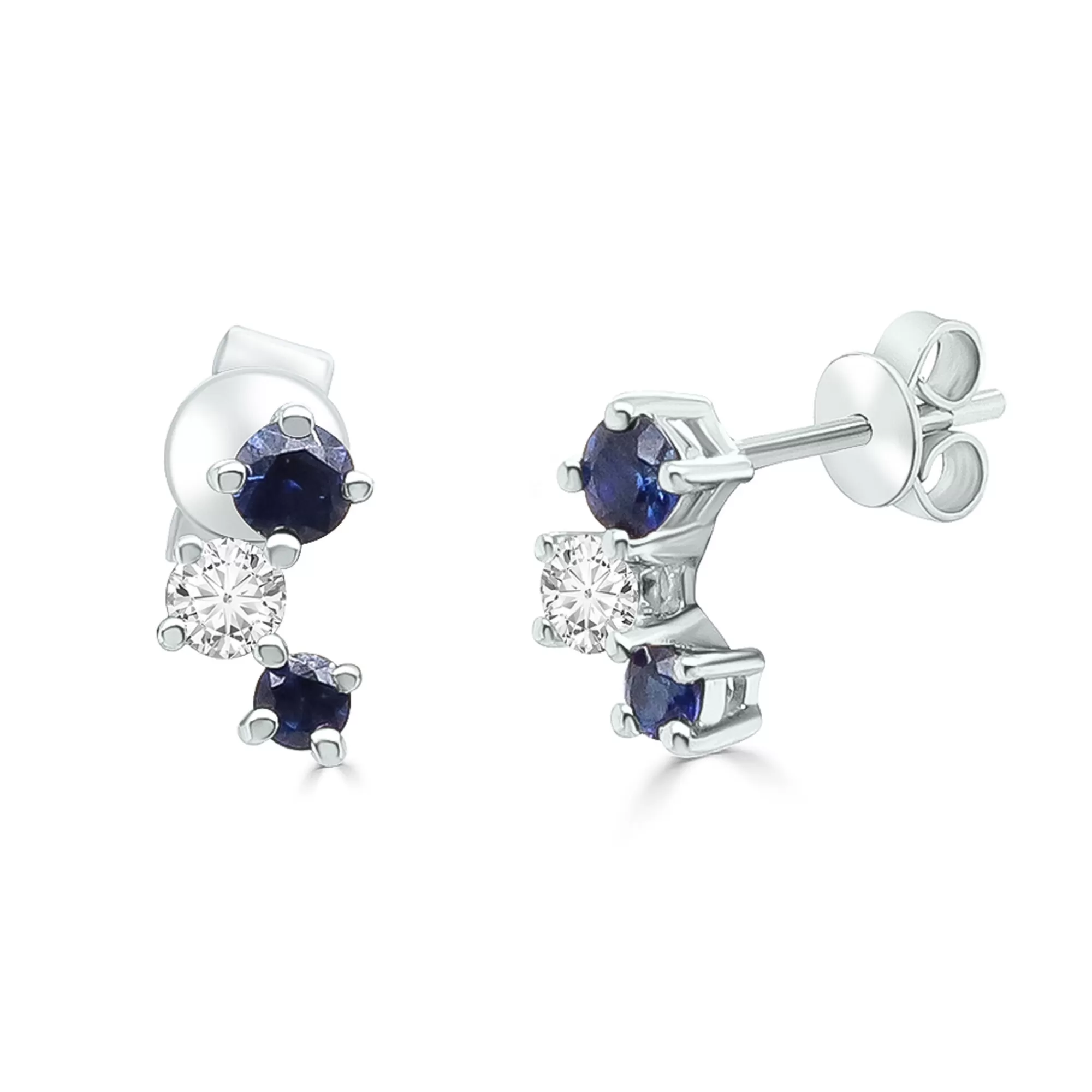 Earrings^Layering & Stacking Blue Sapphire And Diamond Earrings In 10K White Gold (1/10 Ct. Tw.)
