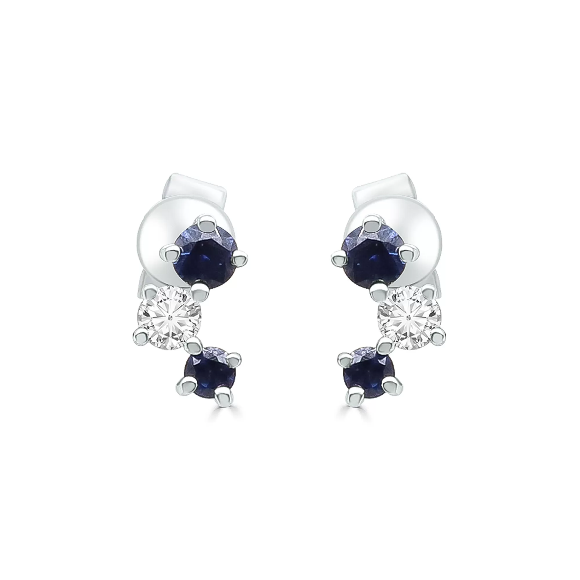 Earrings^Layering & Stacking Blue Sapphire And Diamond Earrings In 10K White Gold (1/10 Ct. Tw.)