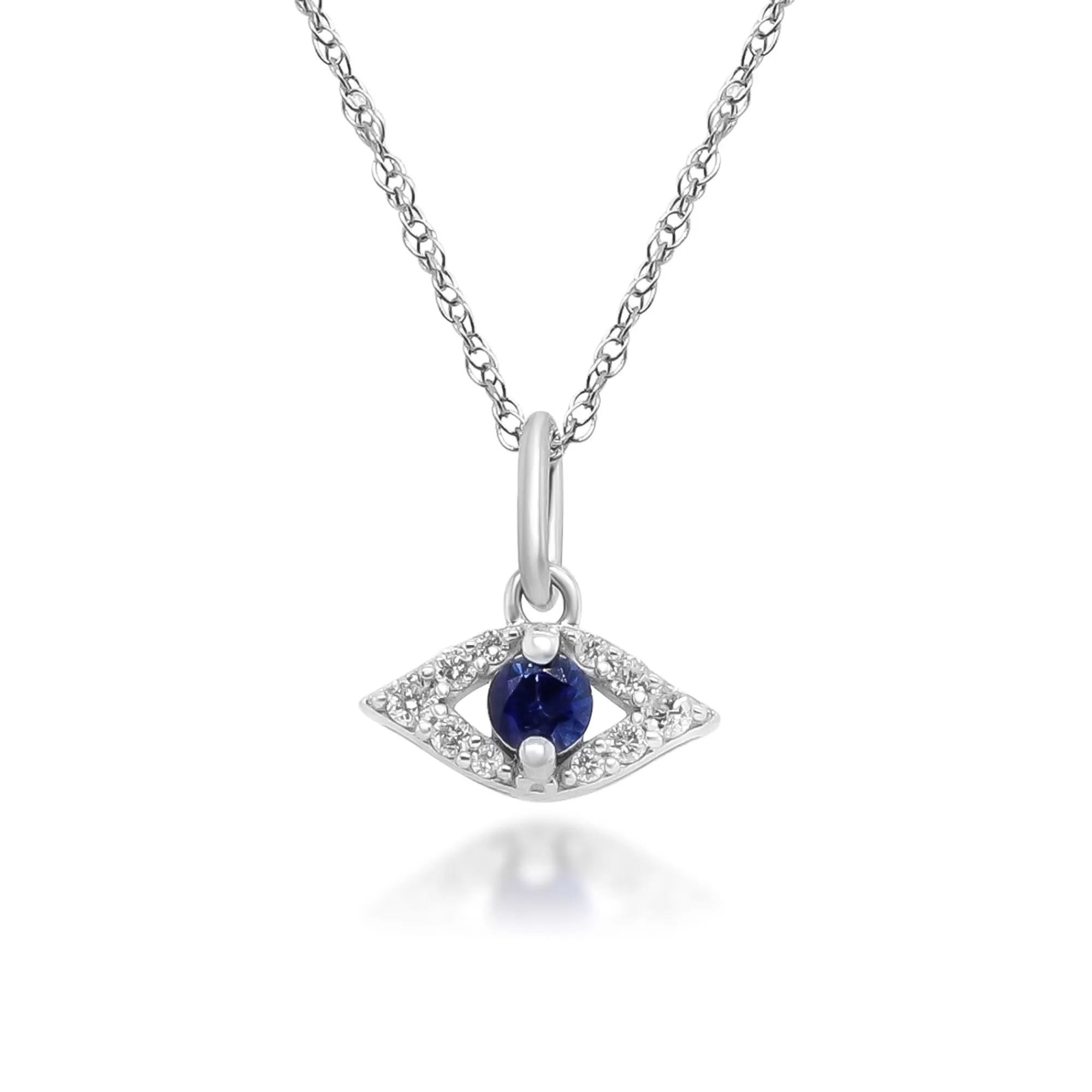 Necklaces & Pendants^Layering & Stacking Blue Sapphire Evil Eye Pendant With Diamond Accents In 10K White Gold