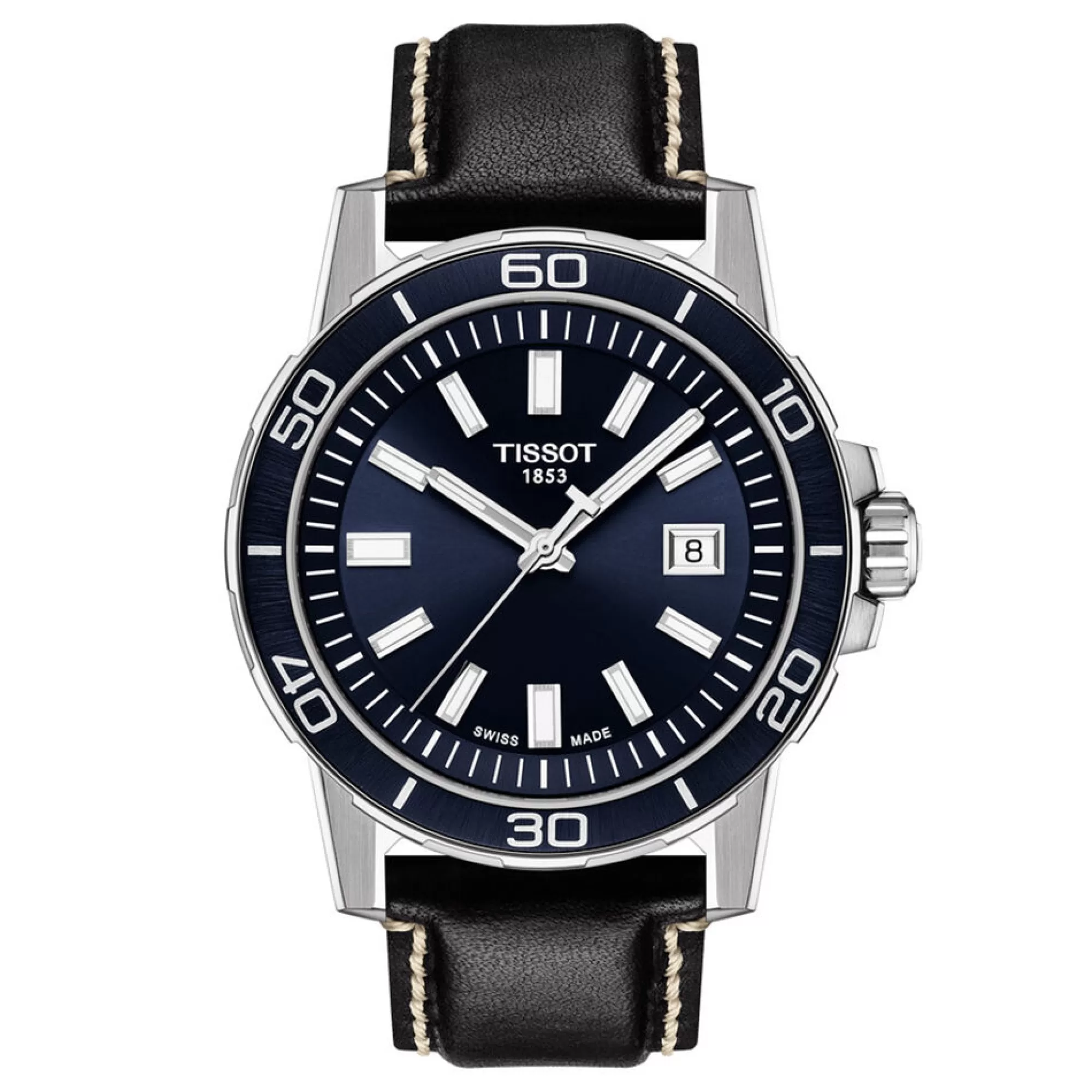 Men's Jewelry^Tissot® Blue Supersport Gent Men's Watch With Black Leather Bracelet In Stainless Steel