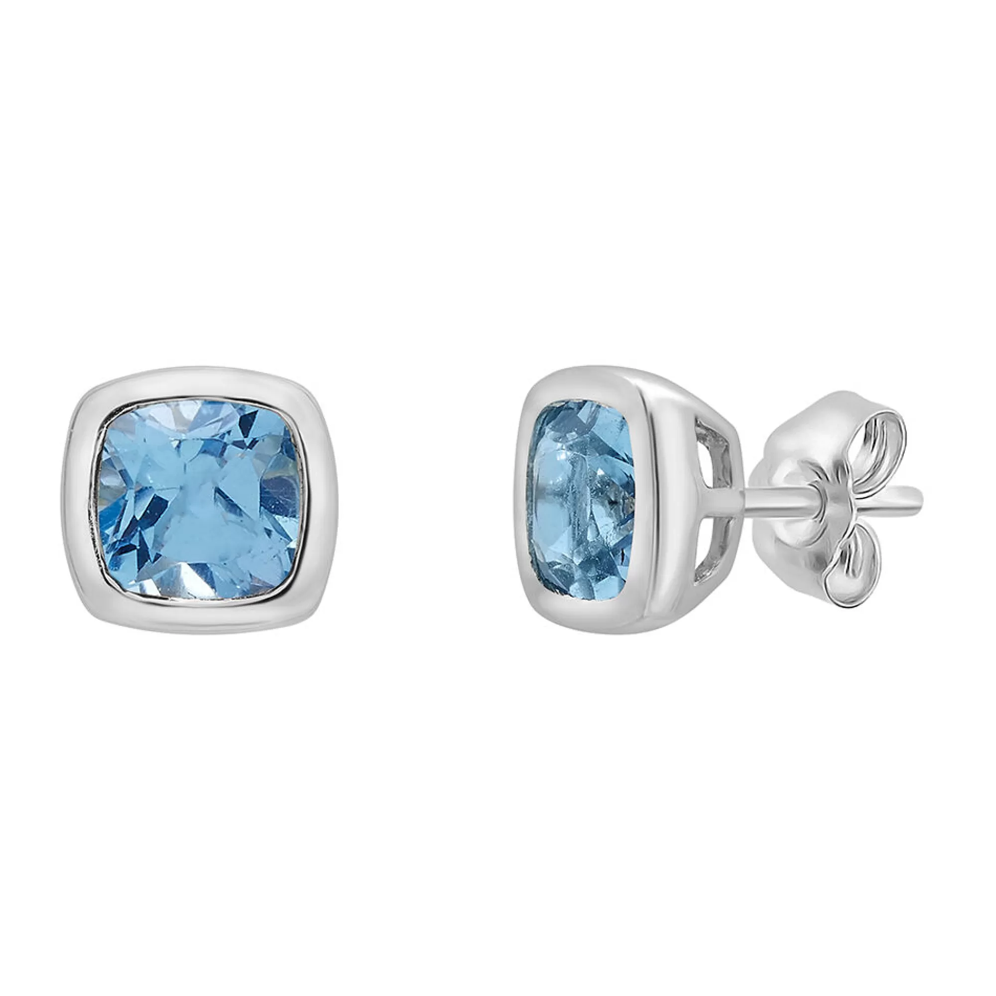 Earrings^Layering & Stacking Blue Topaz Stud Earrings With Cushion Cut In 10K White Gold