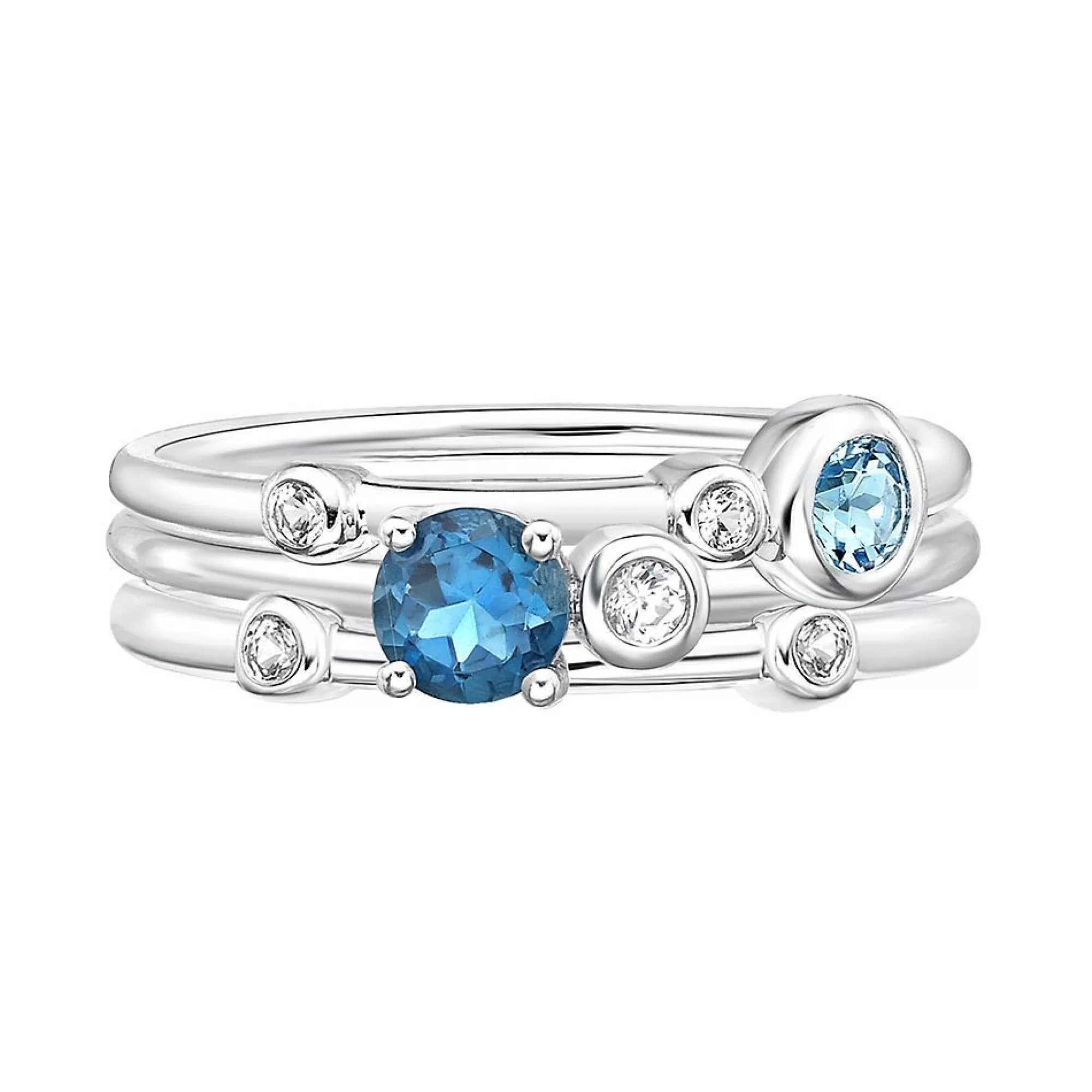 Rings^Layering & Stacking Blue Topaz, Swiss Blue Topaz & Lab Created White Sapphire Orbit Stack Ring Set In Sterling Silver
