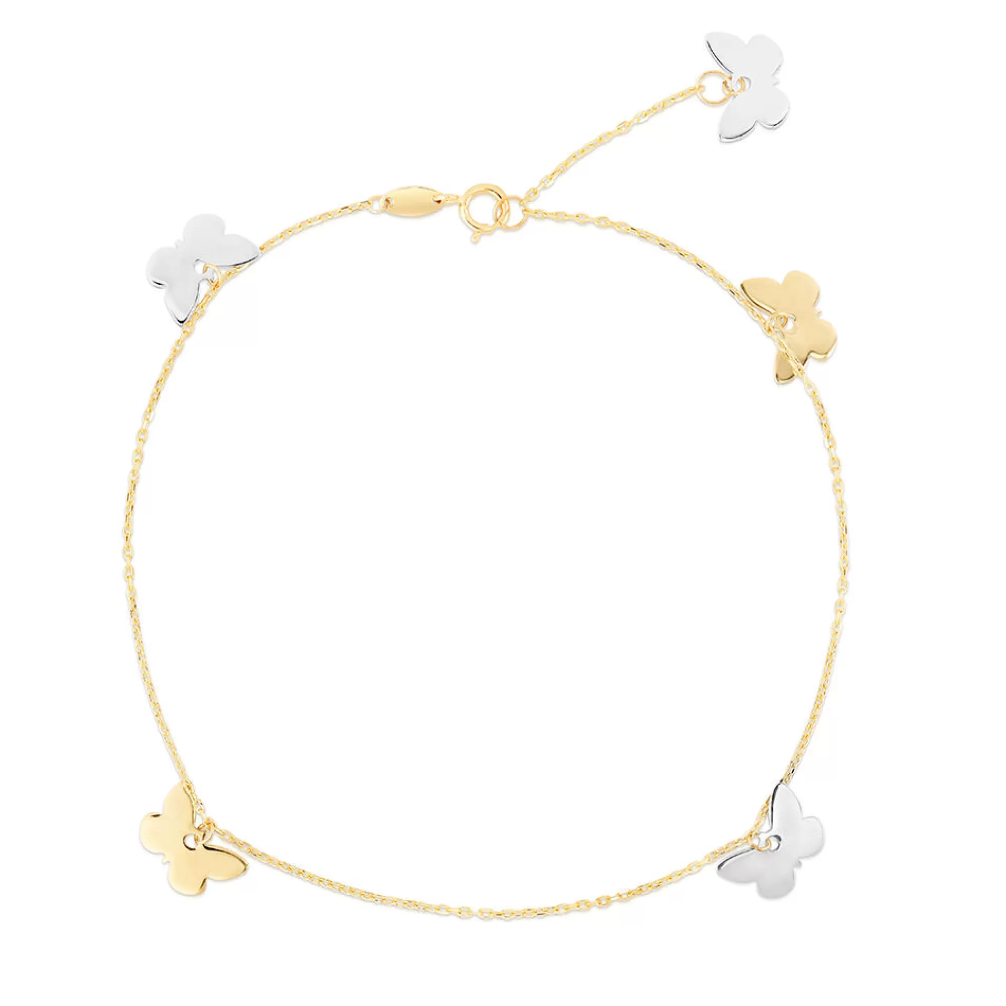 Bracelets^* Charm Anklet With Two-Toned Butterflies In 14K Yellow Gold