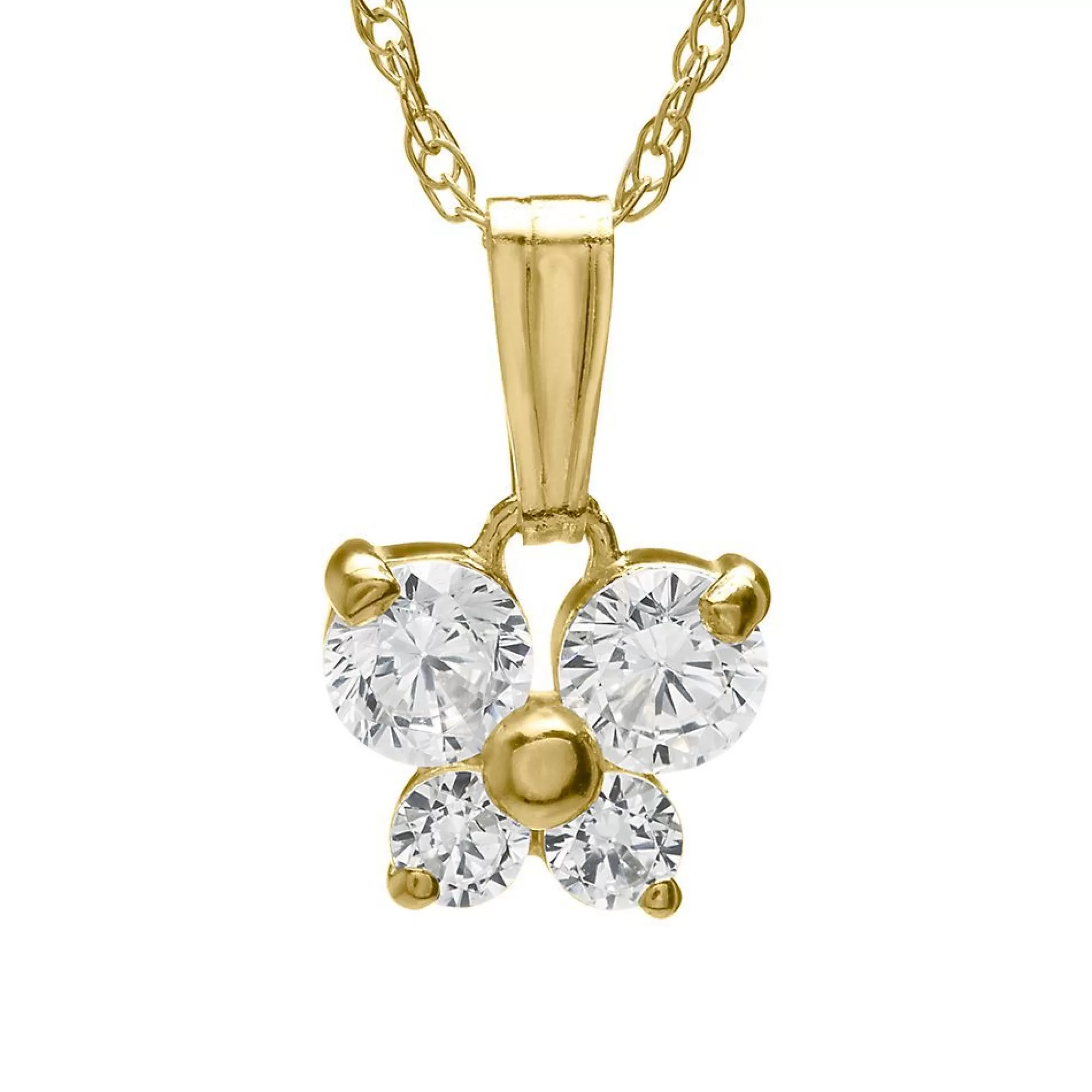 Necklaces & Pendants^* Children's Cubic Zirconia Butterfly Pendant In 14K Yellow Gold