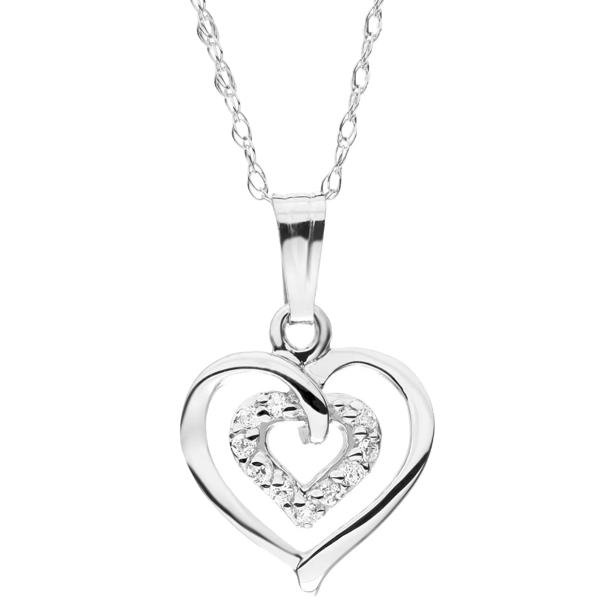 Necklaces & Pendants^* Children's Cubic Zirconia Open Heart Pendant In Sterling Silver