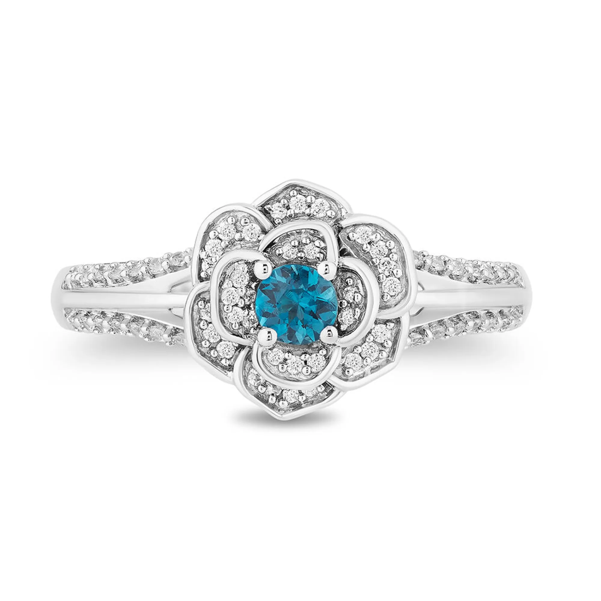 Rings^Enchanted Disney Cinderella Flower Ring With Diamond And London Blue Topaz In Sterling Silver (1/5 T. Tw.)