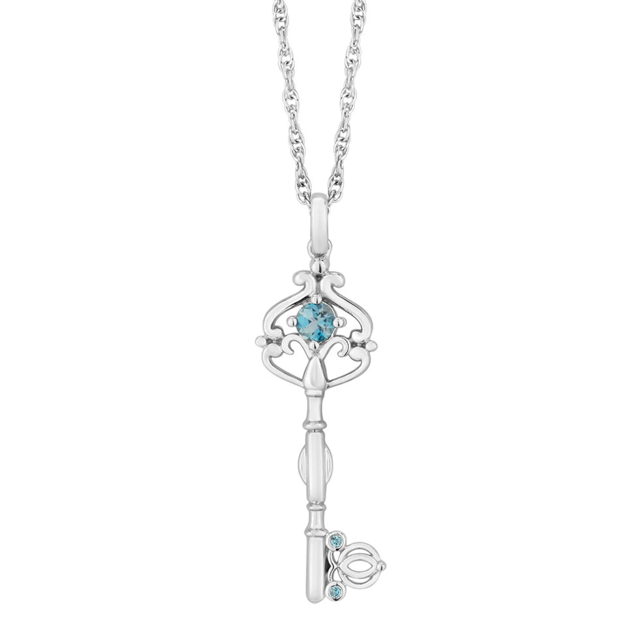 Necklaces & Pendants^Enchanted Disney Cinderella Key Pendant With Blue Topaz In Sterling Silver