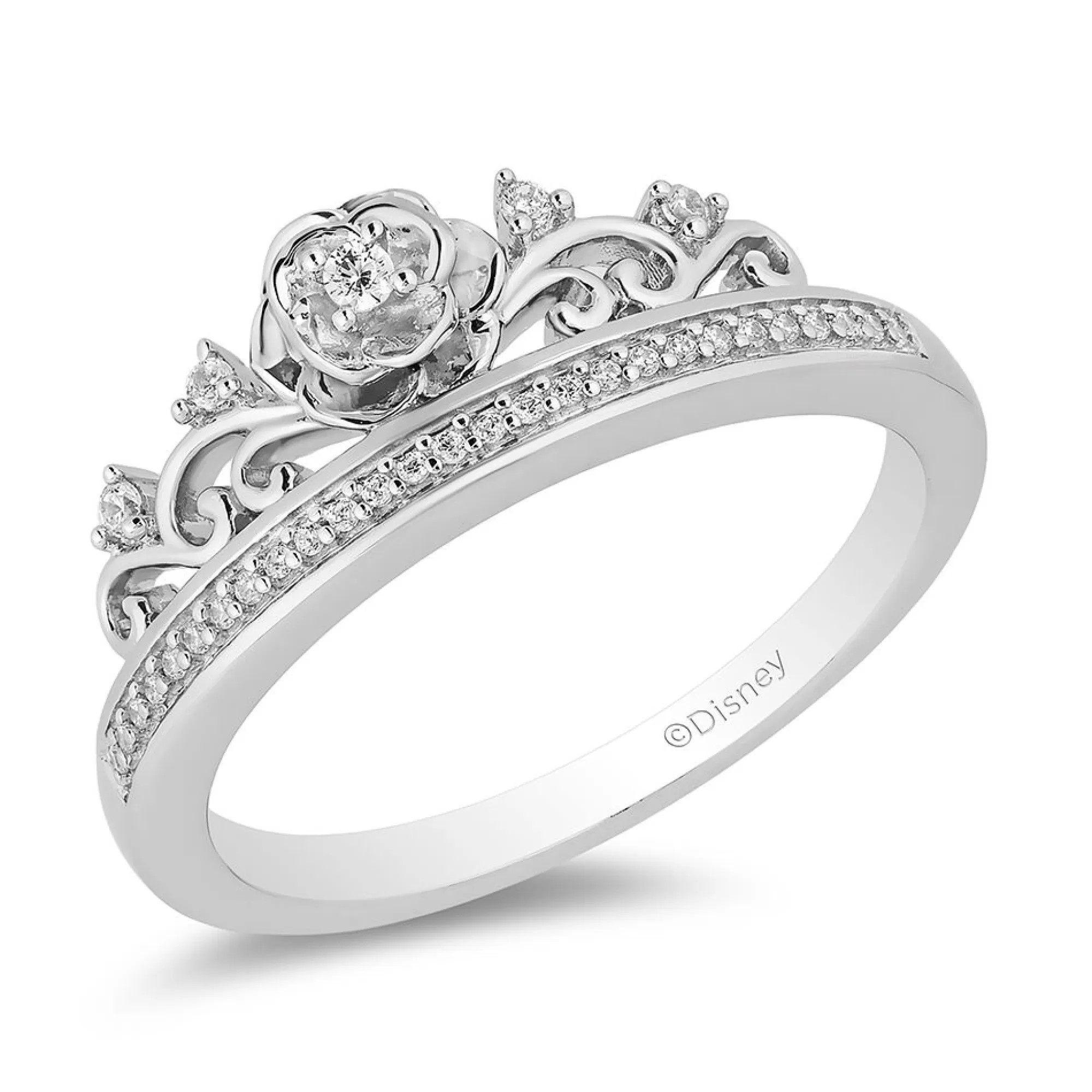 Rings^Enchanted Disney Cinderella Ring With Diamond Rose In Sterling Silver (1/10 Ct. Tw.)