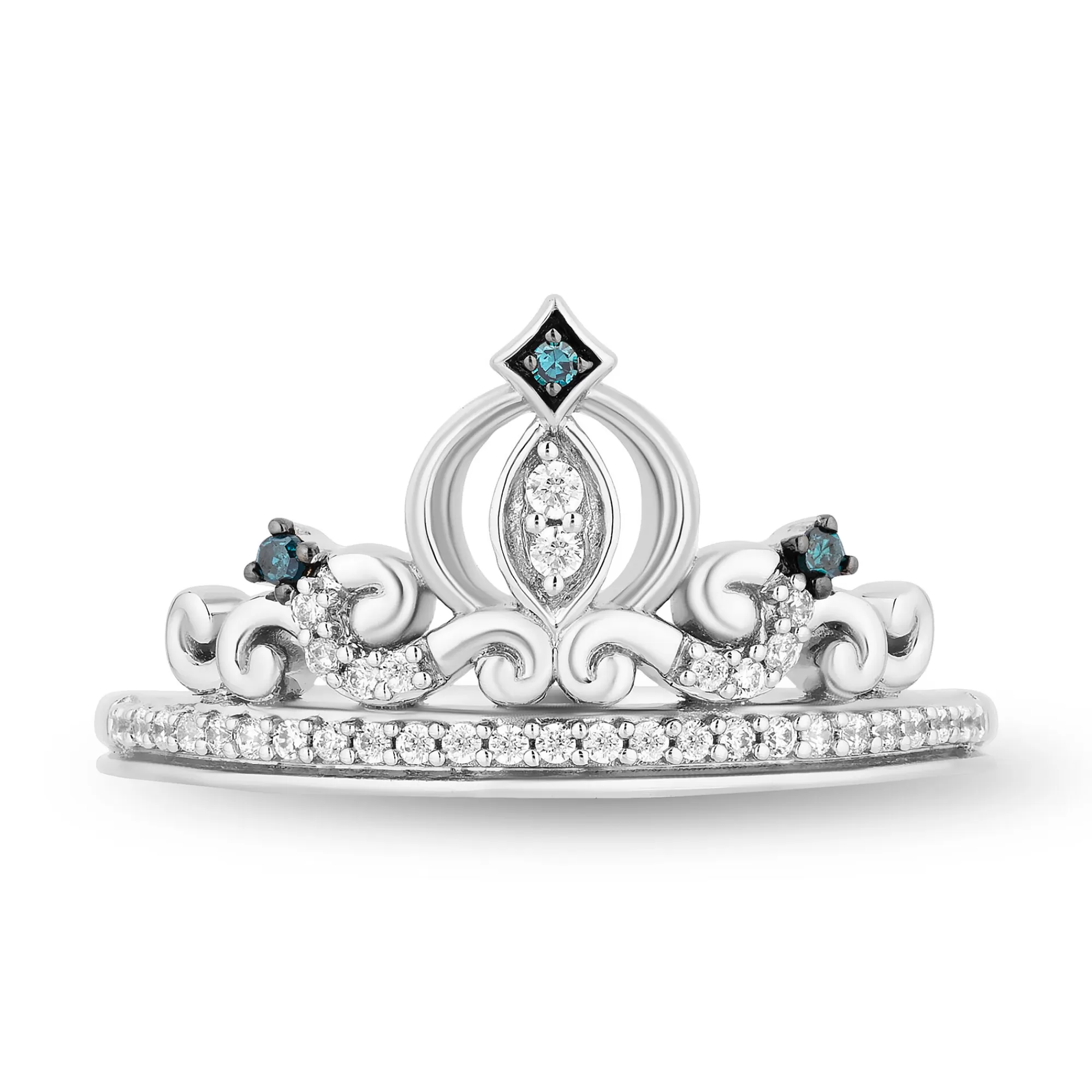 Rings^Enchanted Disney Cinderella White And Blue Diamond Carriage Ring In Sterling Silver (1/6 Ct. Tw.)