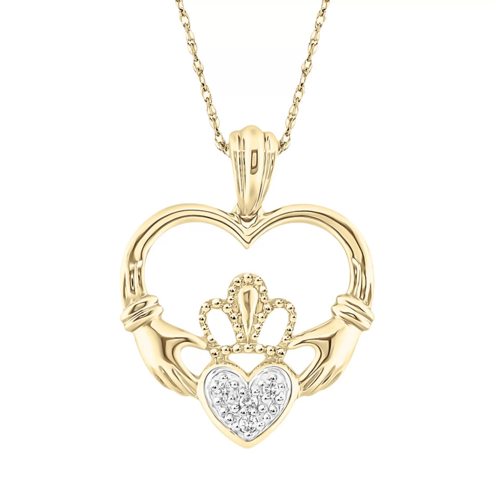 Necklaces & Pendants^* Claddagh Pendant With Diamond Accents In 10K Yellow Gold