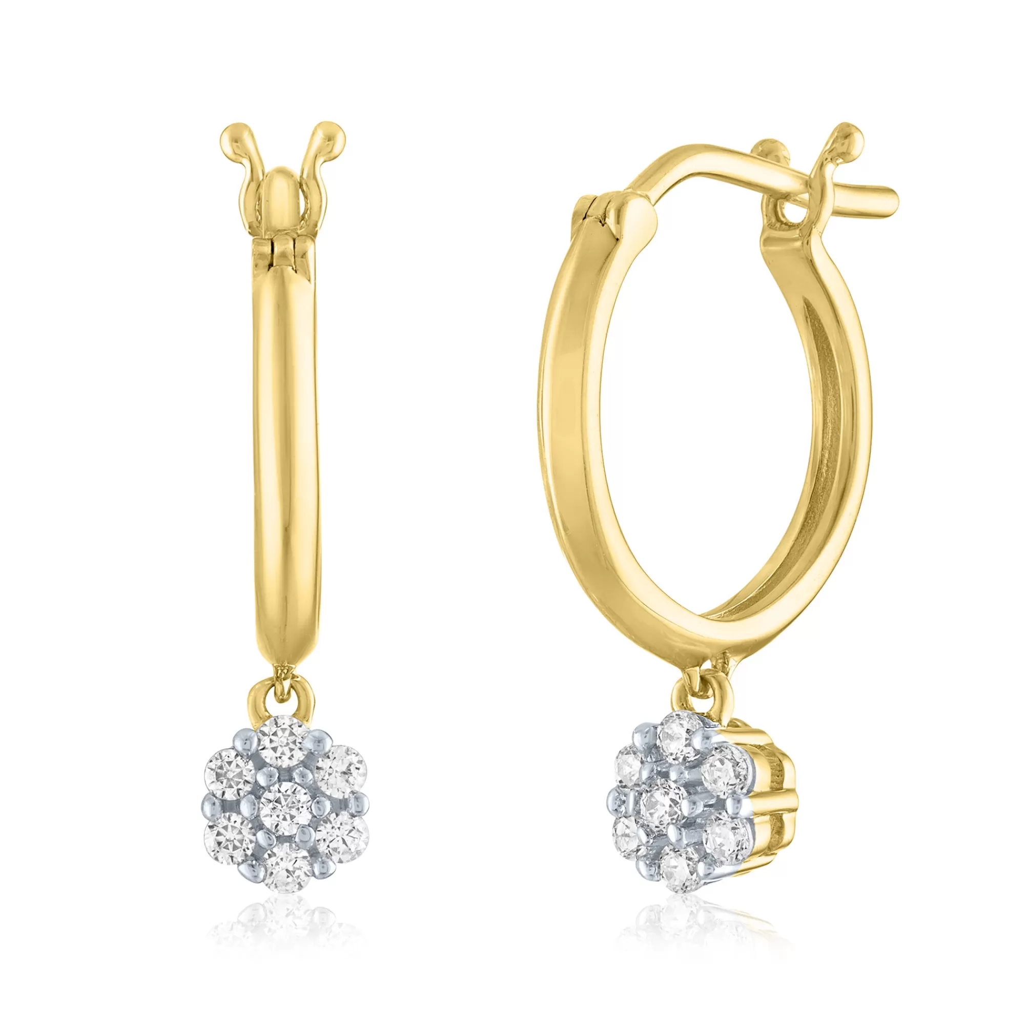 Earrings^Mirabela® Cluster Diamond Dangle Hoop Earrings In 10K Yellow Gold (1/7 Ct. Tw.)