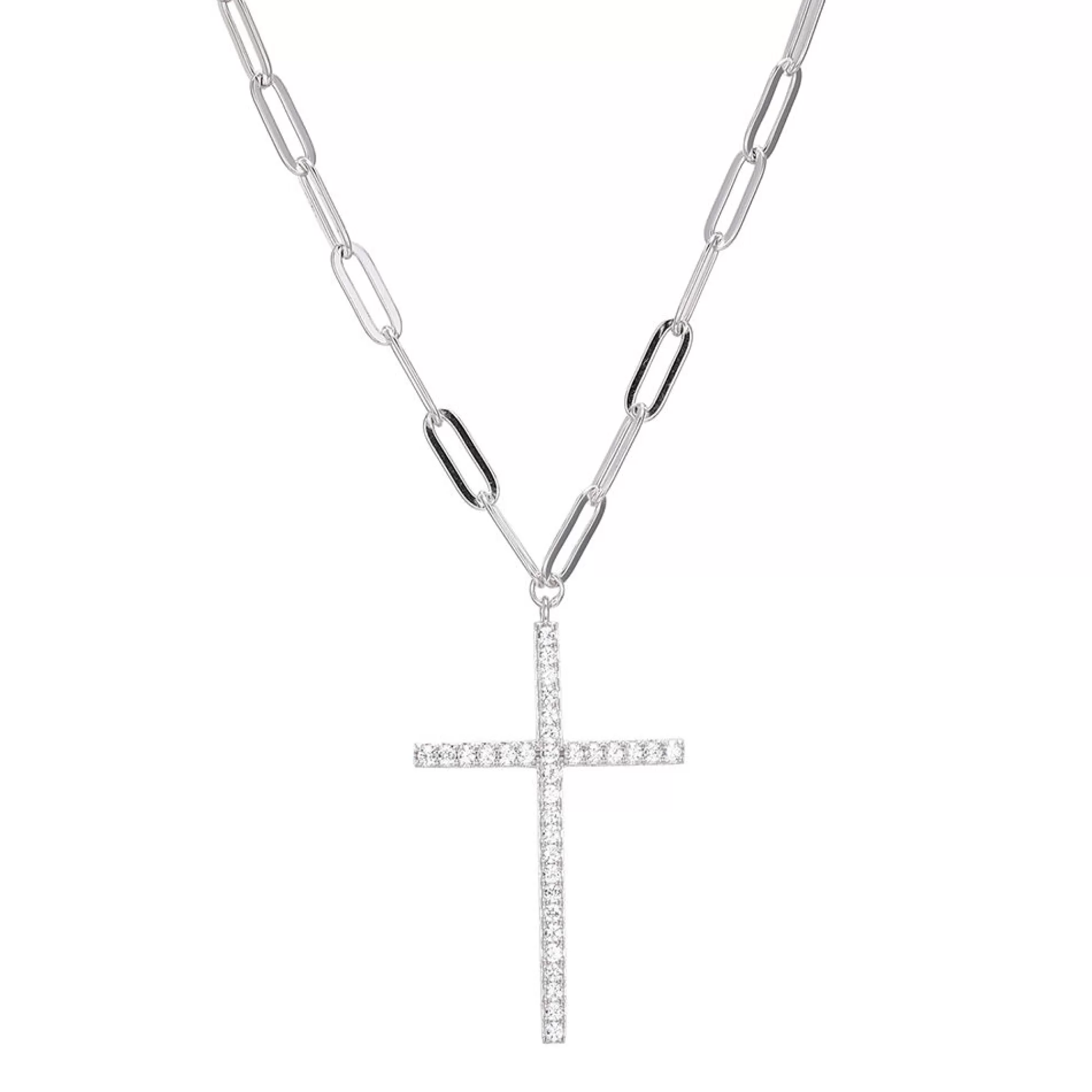 Necklaces & Pendants^* Cross Necklace With Paperclip Chain In Sterling Silver