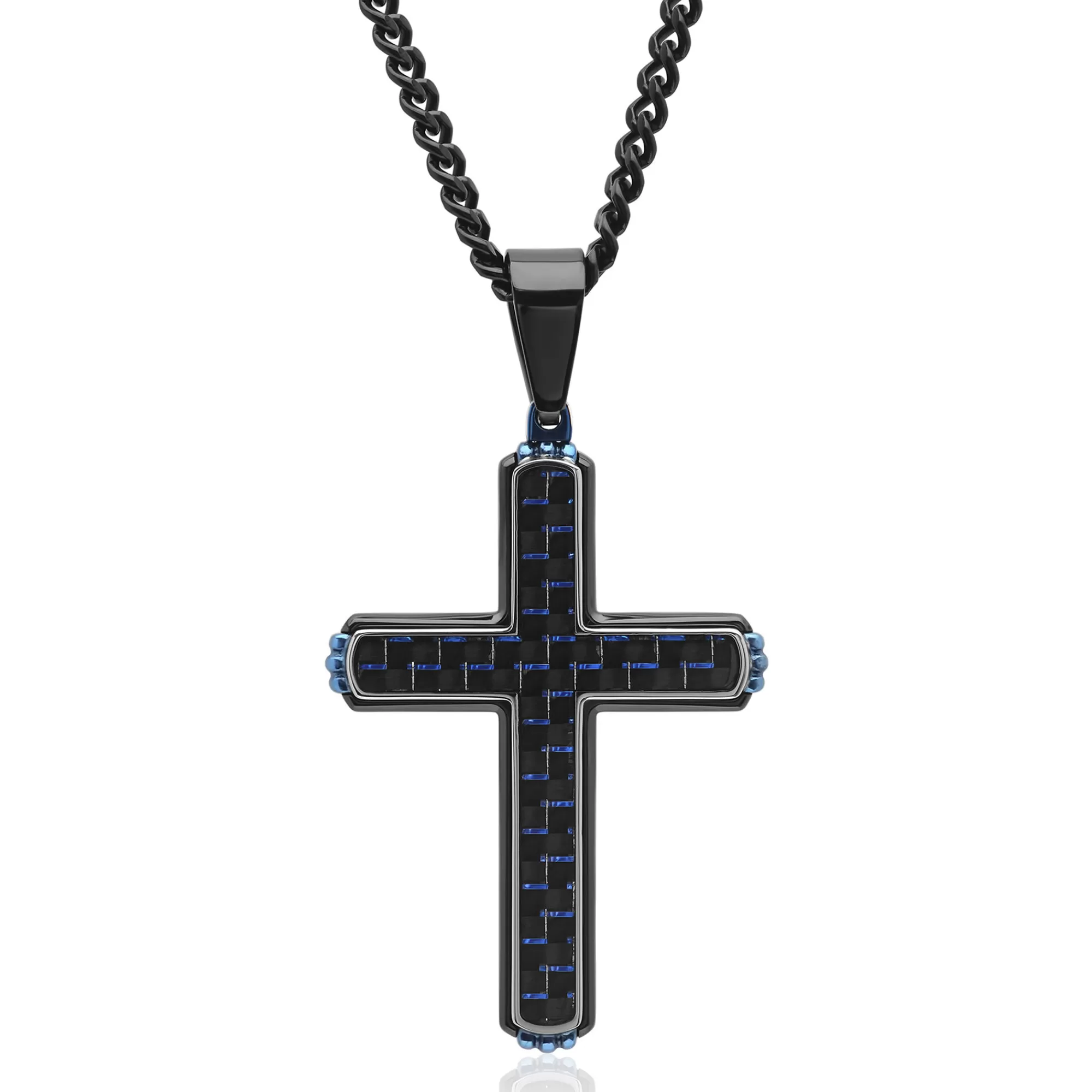 Necklaces & Pendants^* Cross Pendant In Black And Blue Ion-Plated Stainless Steel