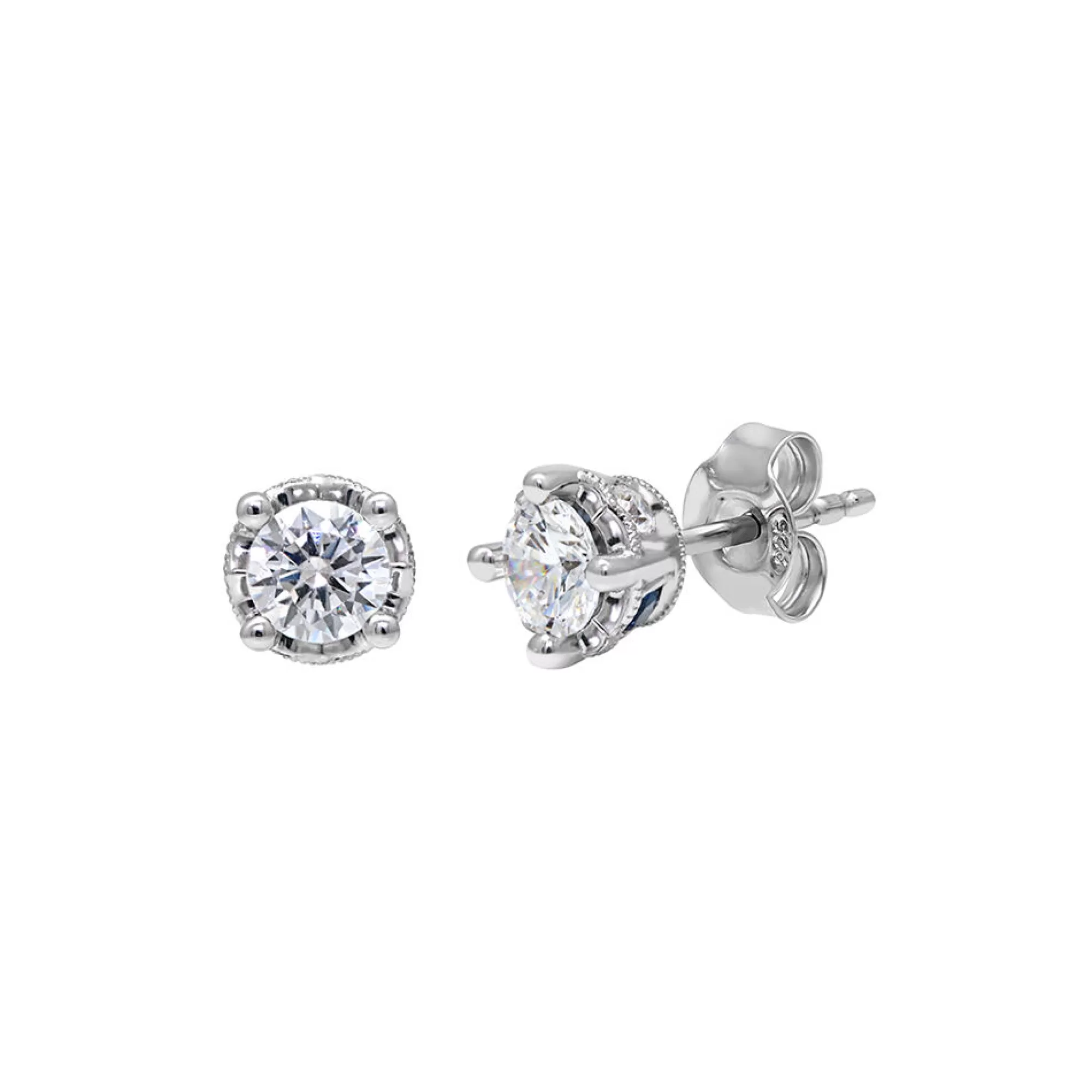 Earrings^* 1/4 Ct. Tw. Diamond & Sapphire Stud Earrings In 10K White Gold