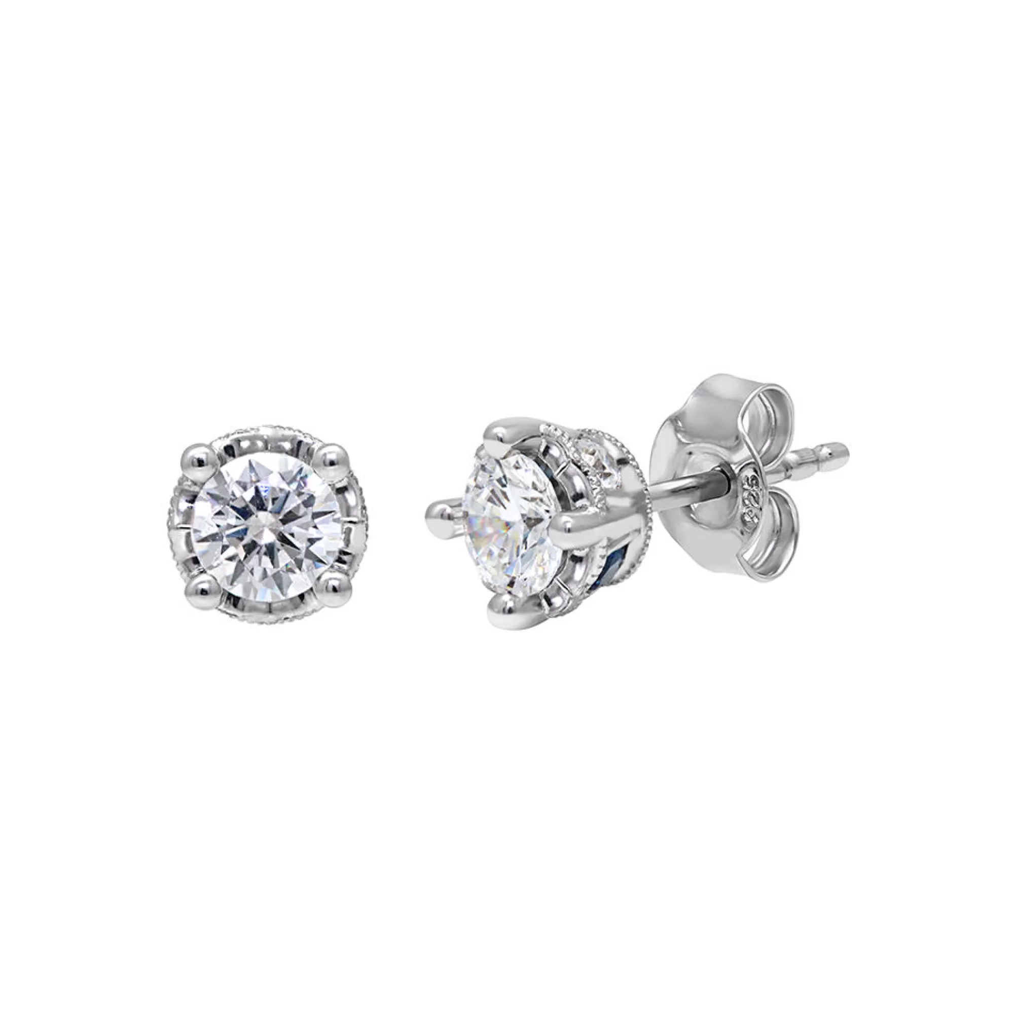 Earrings^* 1/2 Ct. Tw. Diamond & Sapphire Stud Earrings In 10K White Gold