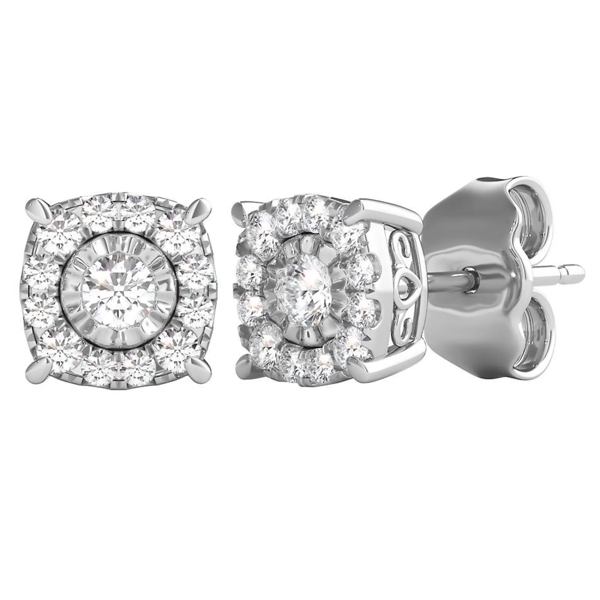 Earrings^* 1/4 Ct. Tw. Diamond Illusion Halo Stud Earrings In 10K White Gold